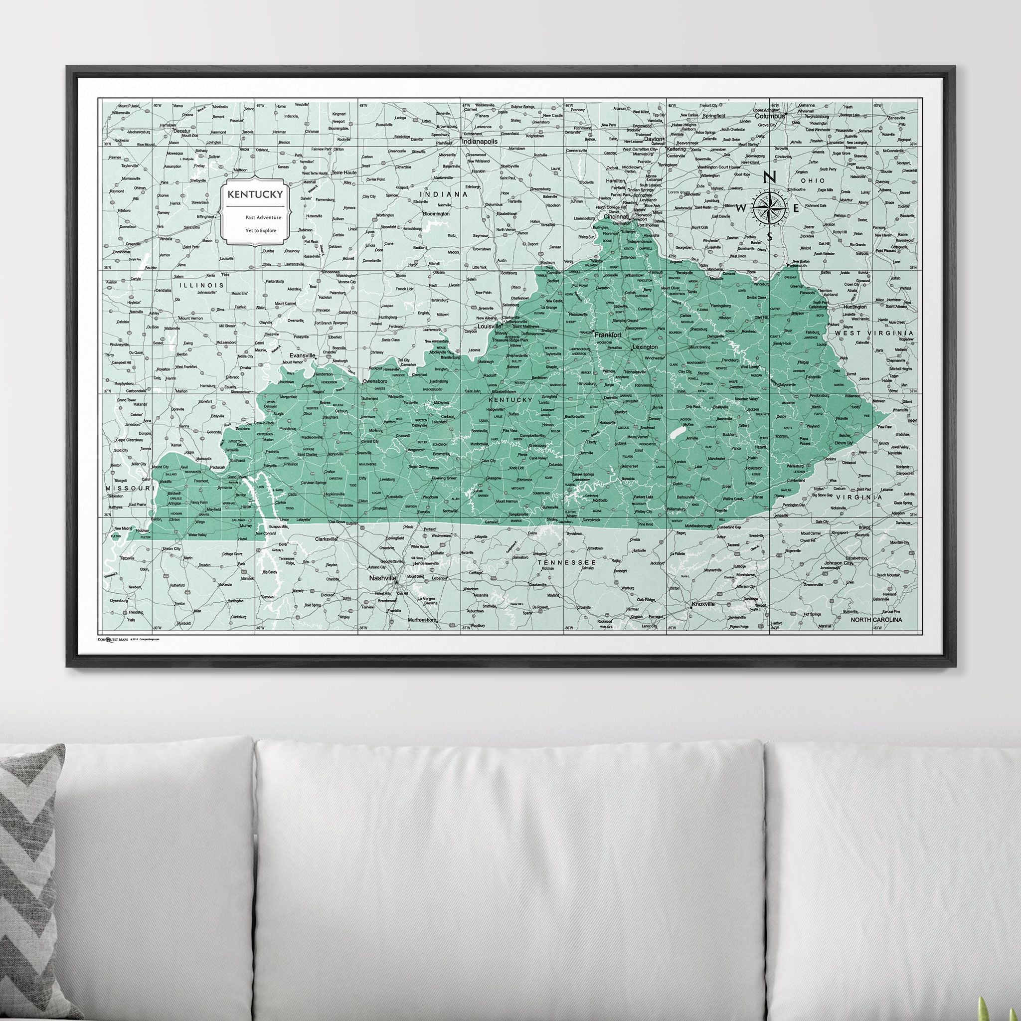 Push Pin Kentucky Map (Pin Board) - Green Color Splash CM Pin Board