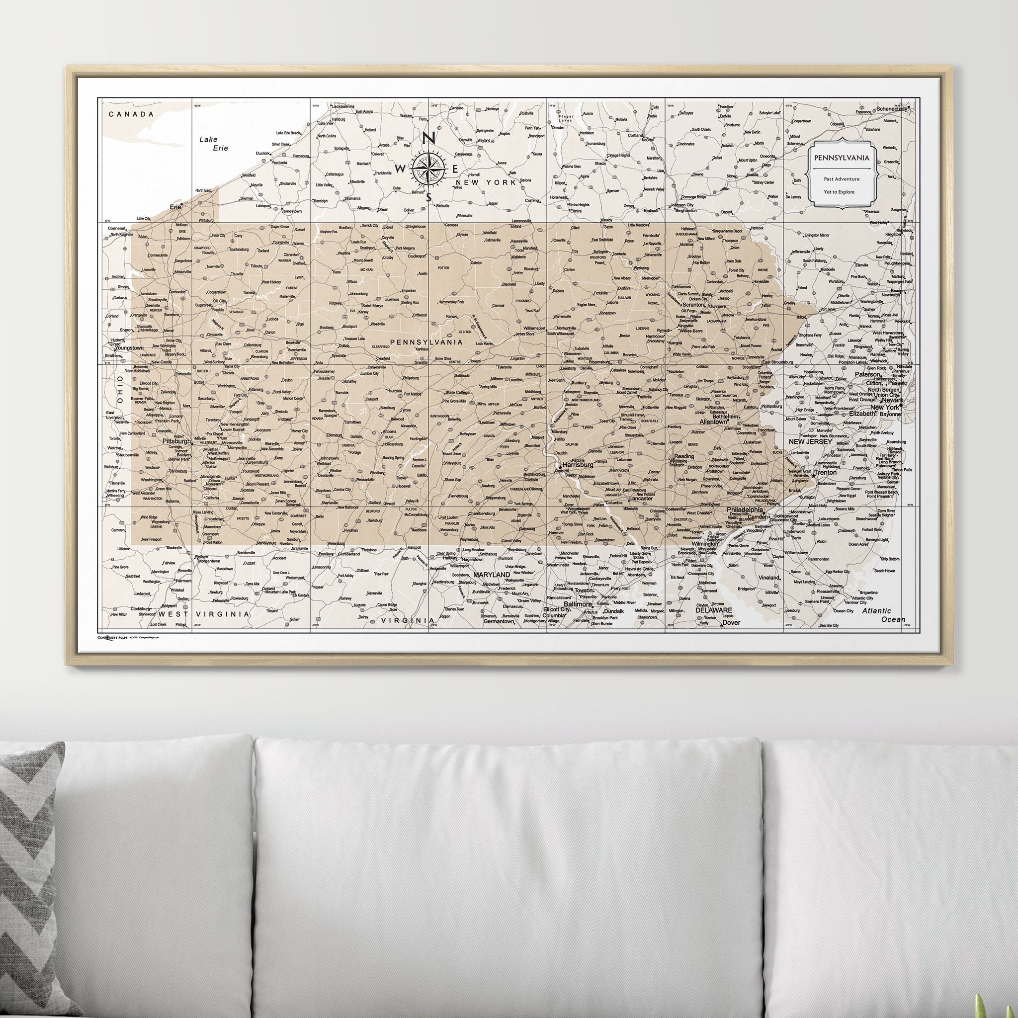 Push Pin Pennsylvania Map (Pin Board) - Light Brown Color Splash CM Pin Board