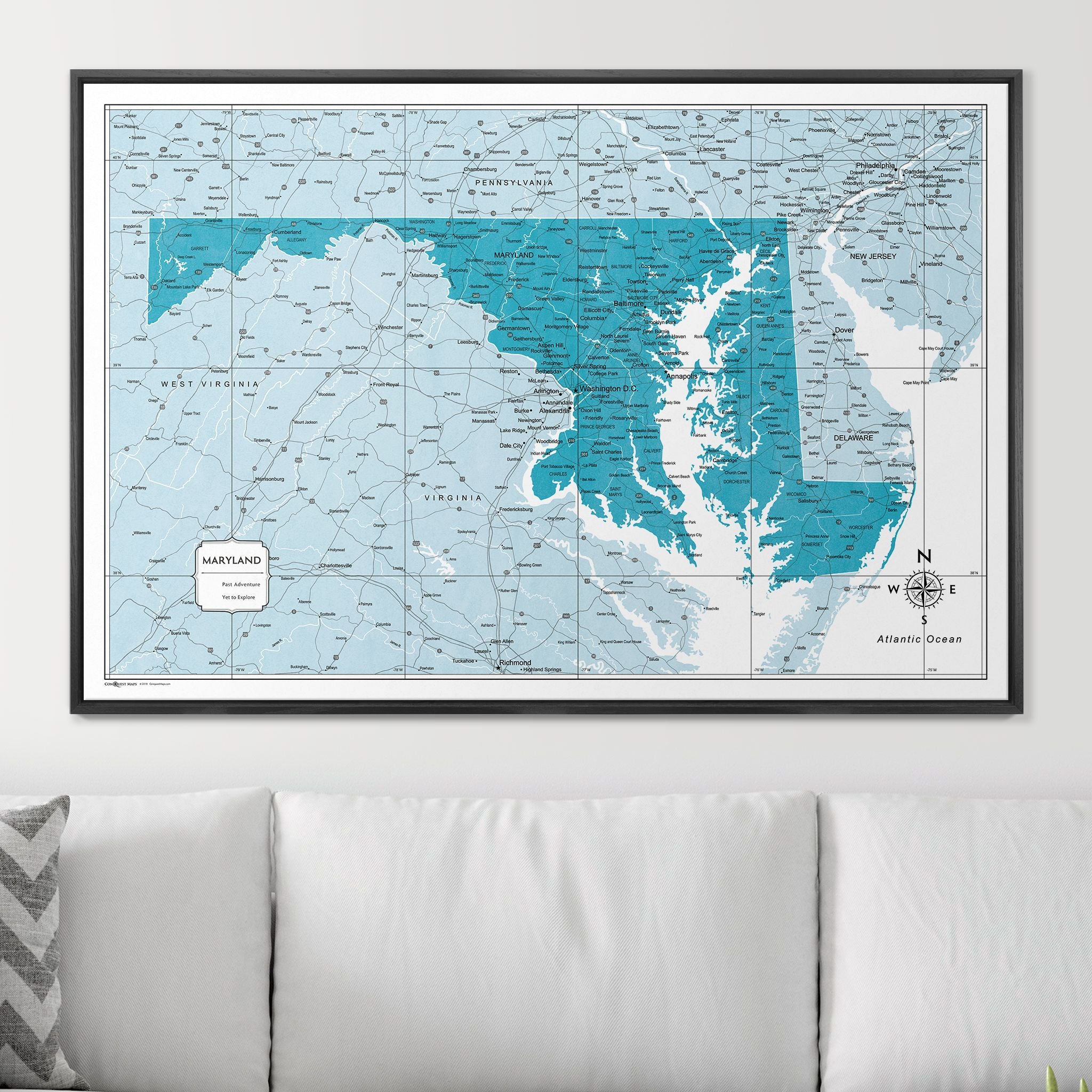 Push Pin Maryland Map (Pin Board) - Teal Color Splash CM Pin Board