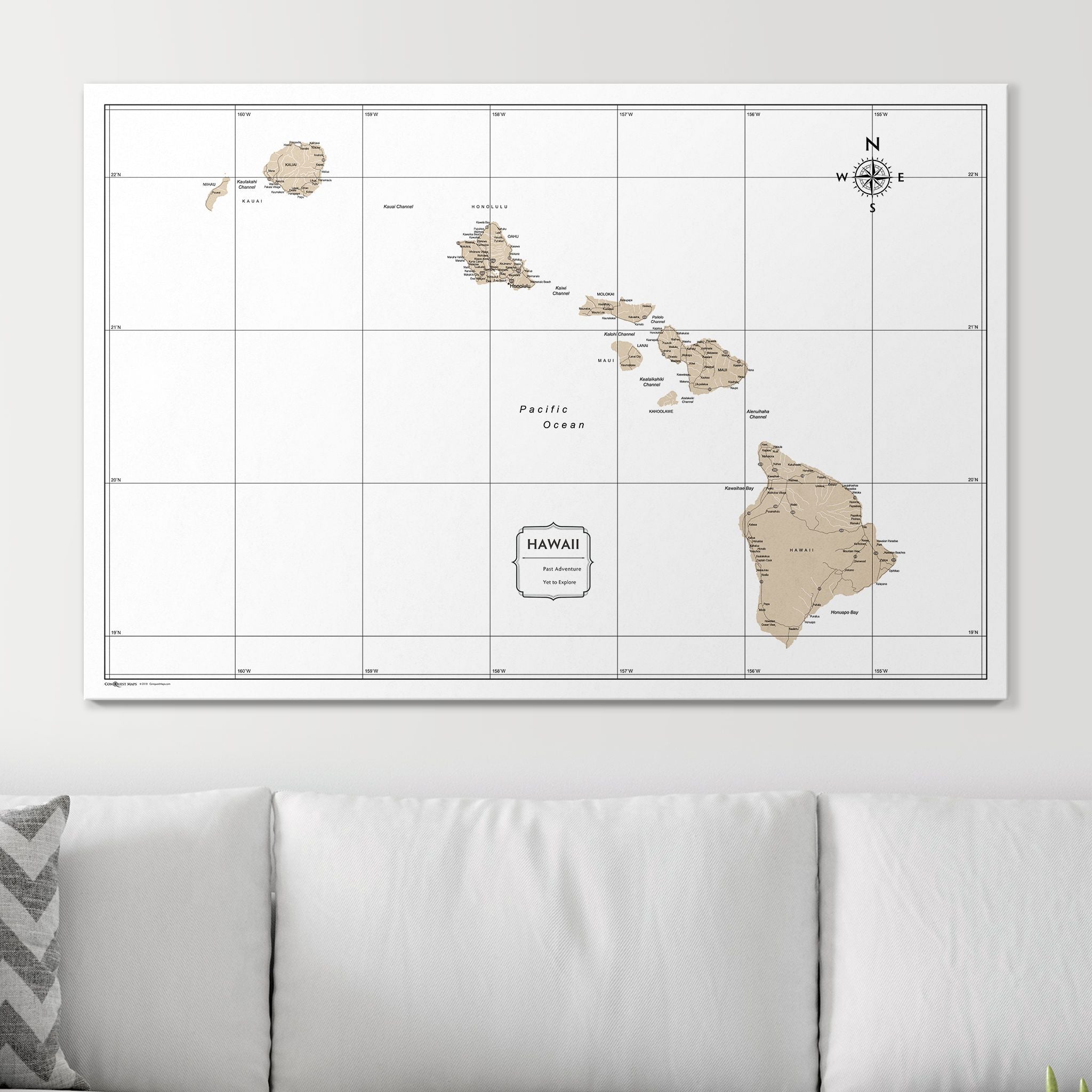 Push Pin Hawaii Map (Pin Board) - Light Brown Color Splash CM Pin Board
