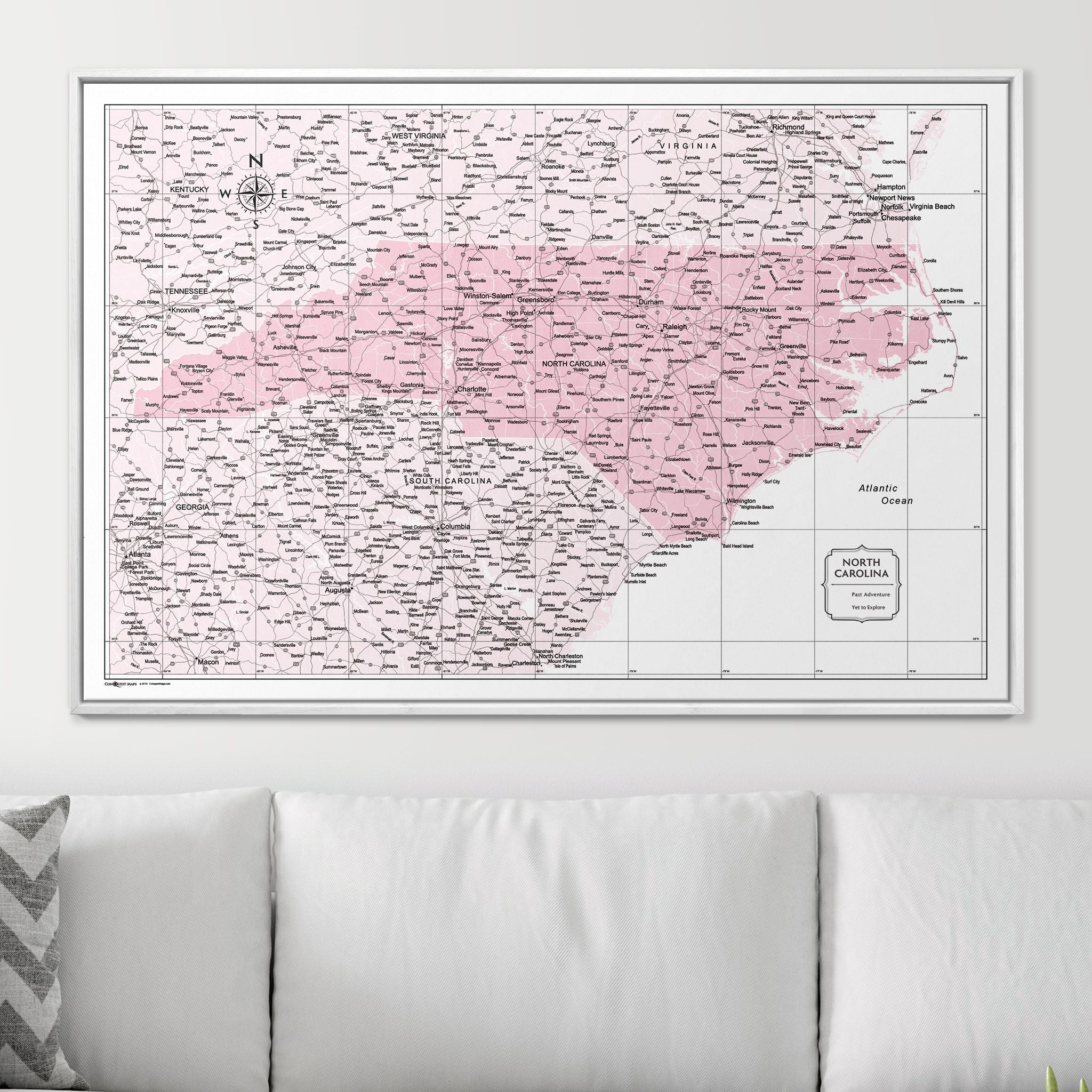 Push Pin North Carolina Map (Pin Board) - Pink Color Splash CM Pin Board
