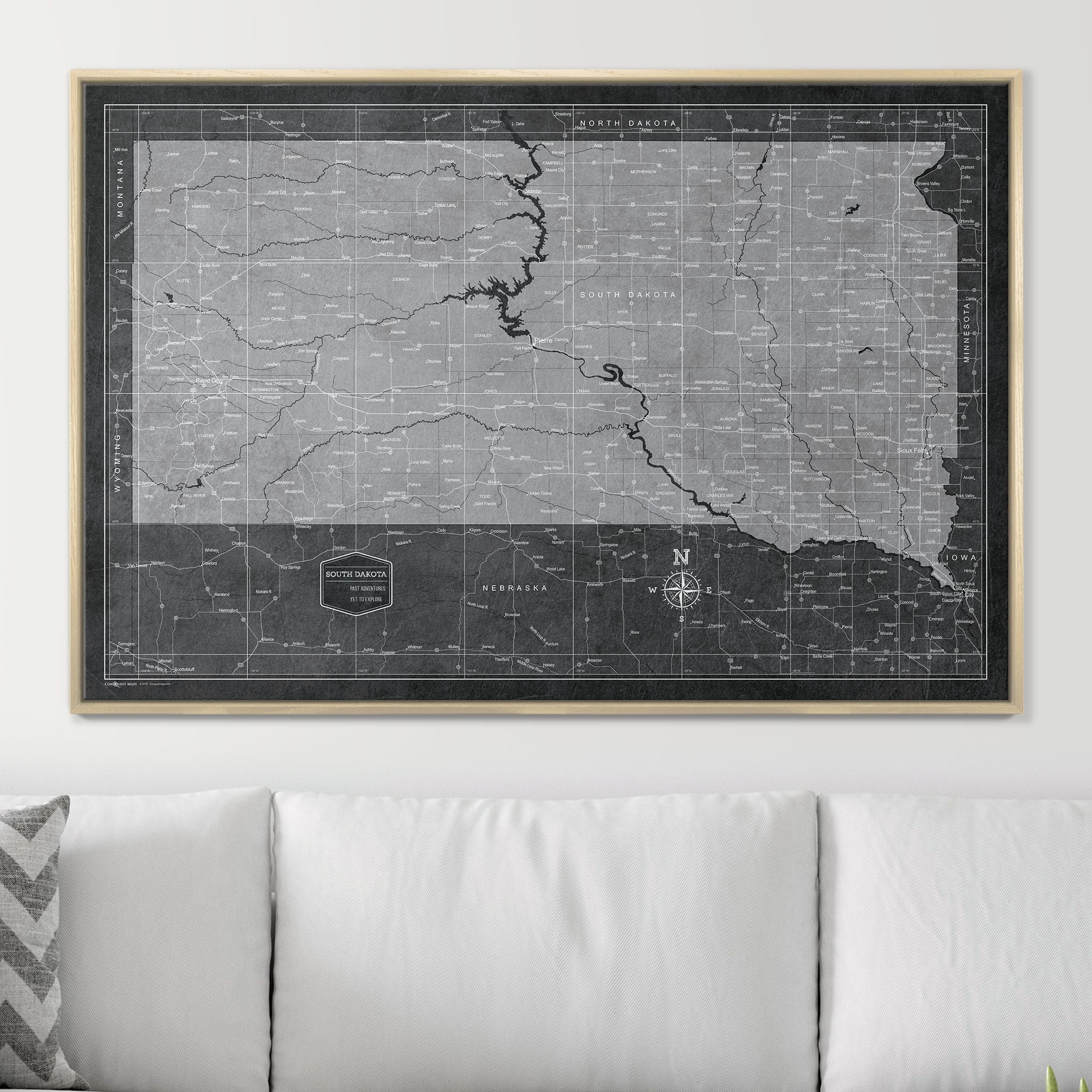 Push Pin South Dakota Map (Pin Board) - Modern Slate CM Pin Board