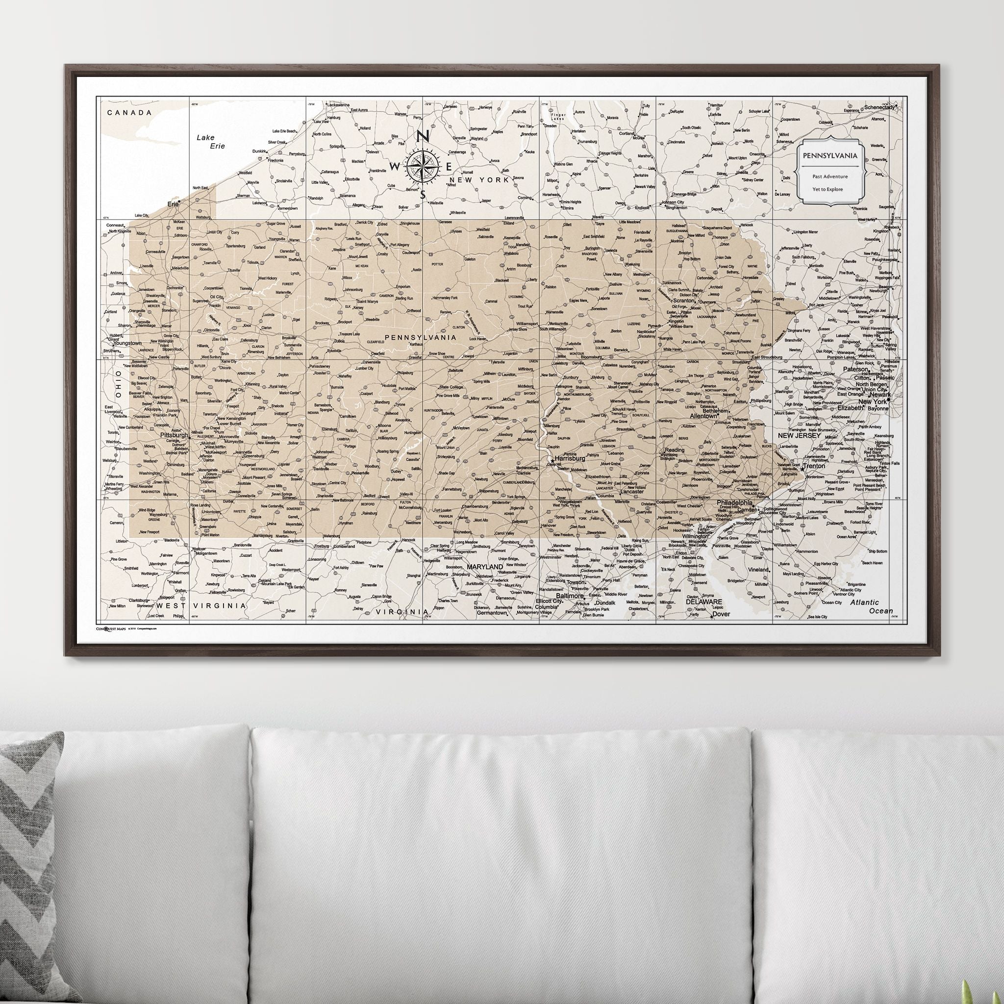 Push Pin Pennsylvania Map (Pin Board) - Light Brown Color Splash CM Pin Board