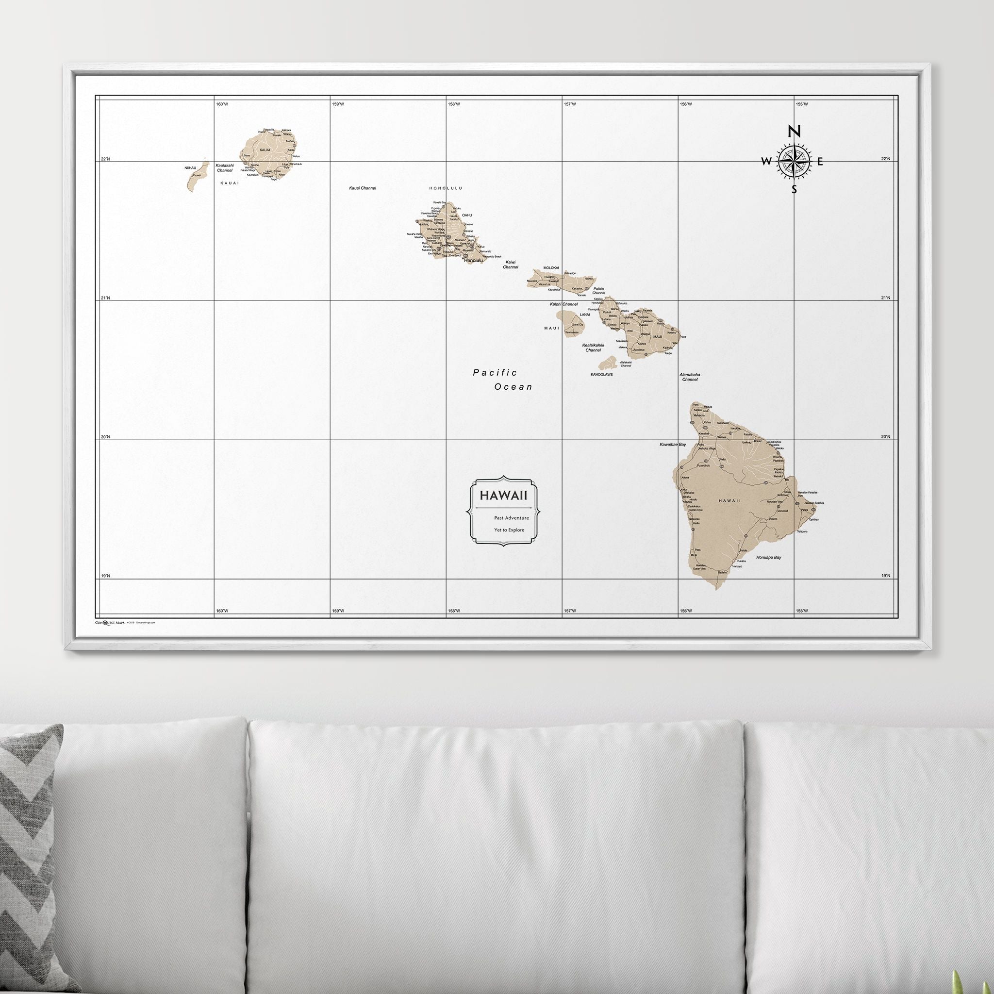 Push Pin Hawaii Map (Pin Board) - Light Brown Color Splash CM Pin Board