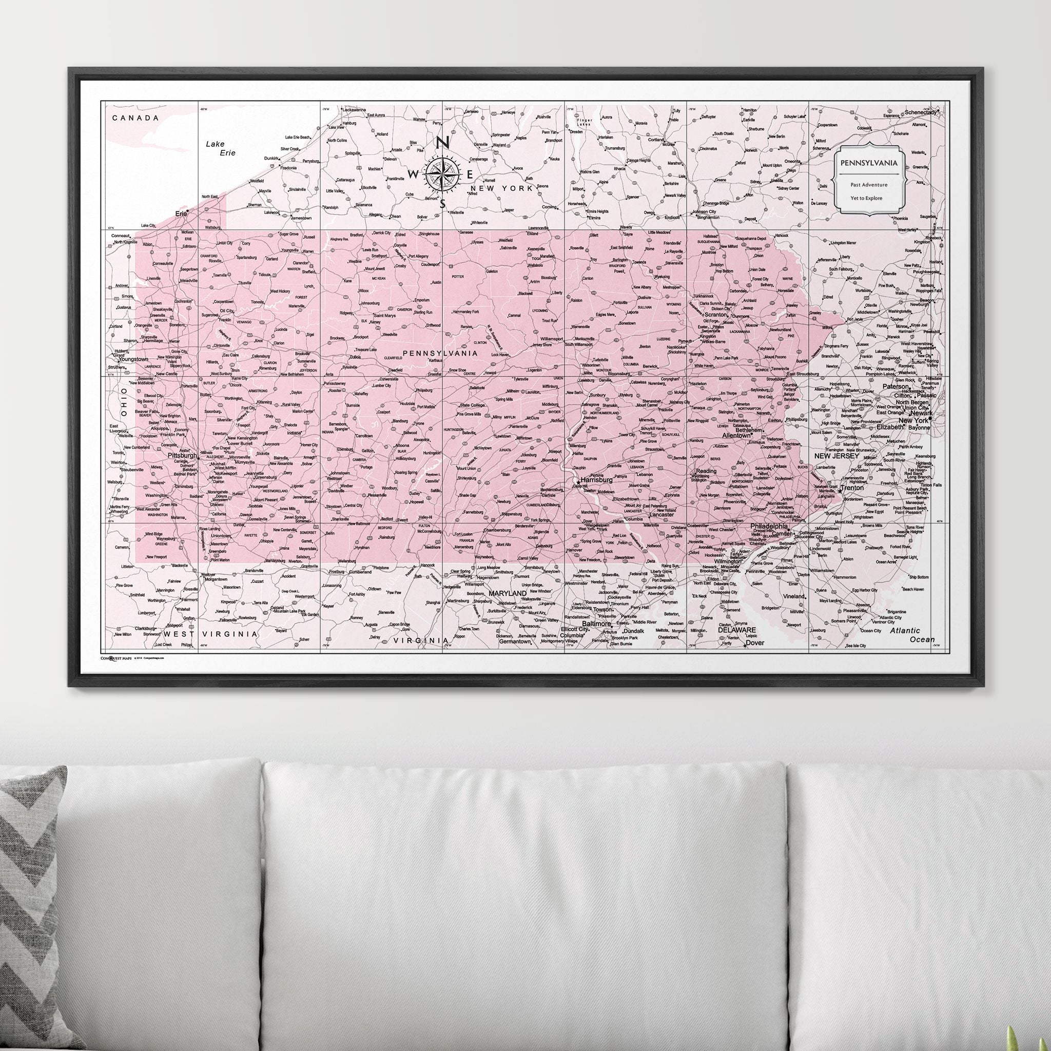 Push Pin Pennsylvania Map (Pin Board) - Pink Color Splash CM Pin Board
