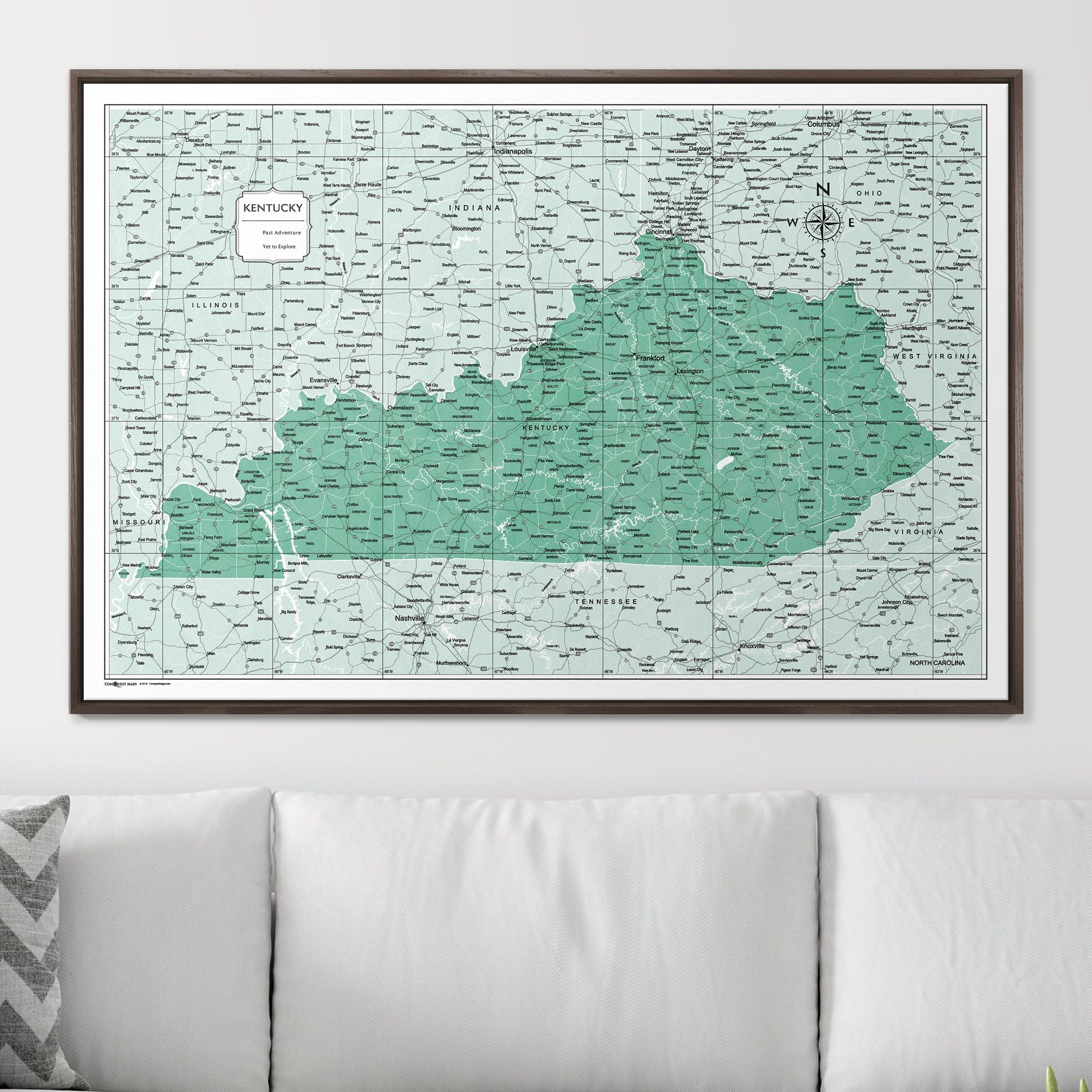 Push Pin Kentucky Map (Pin Board) - Green Color Splash CM Pin Board