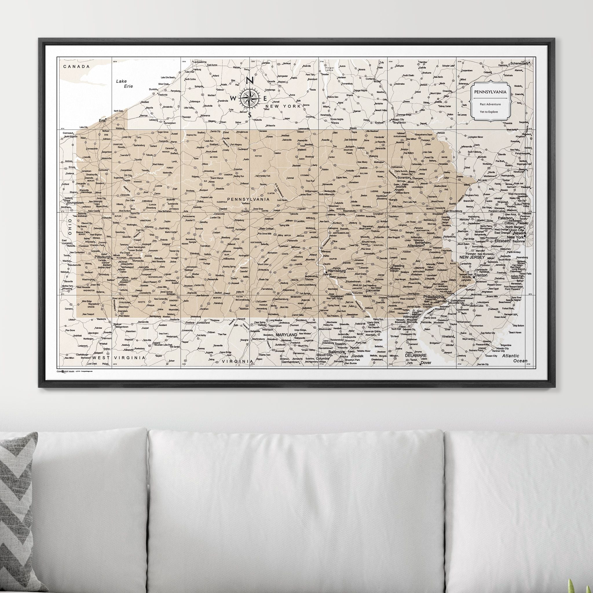 Push Pin Pennsylvania Map (Pin Board) - Light Brown Color Splash CM Pin Board