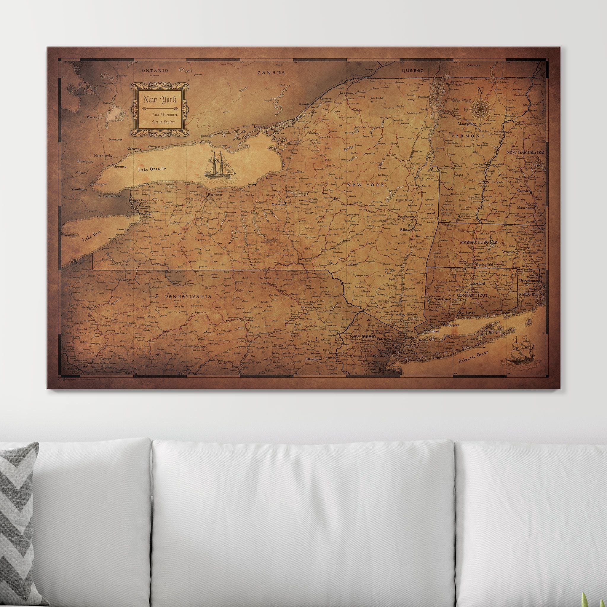 Push Pin New York Map (Pin Board) - Golden Aged CM Pin Board