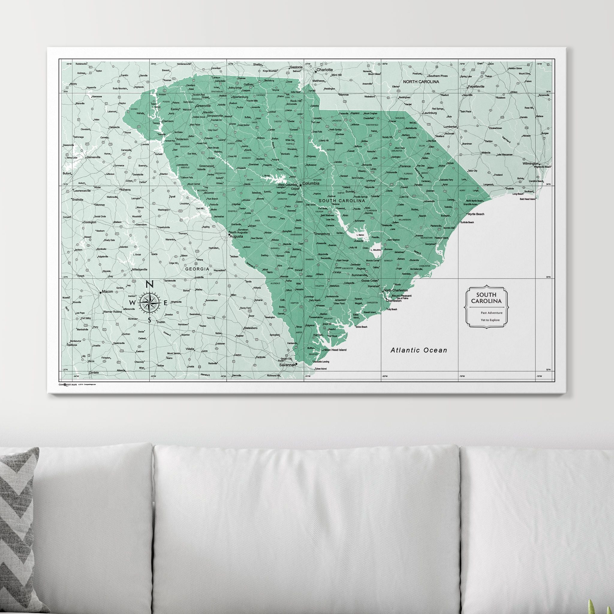 Push Pin South Carolina Map (Pin Board) - Green Color Splash CM Pin Board