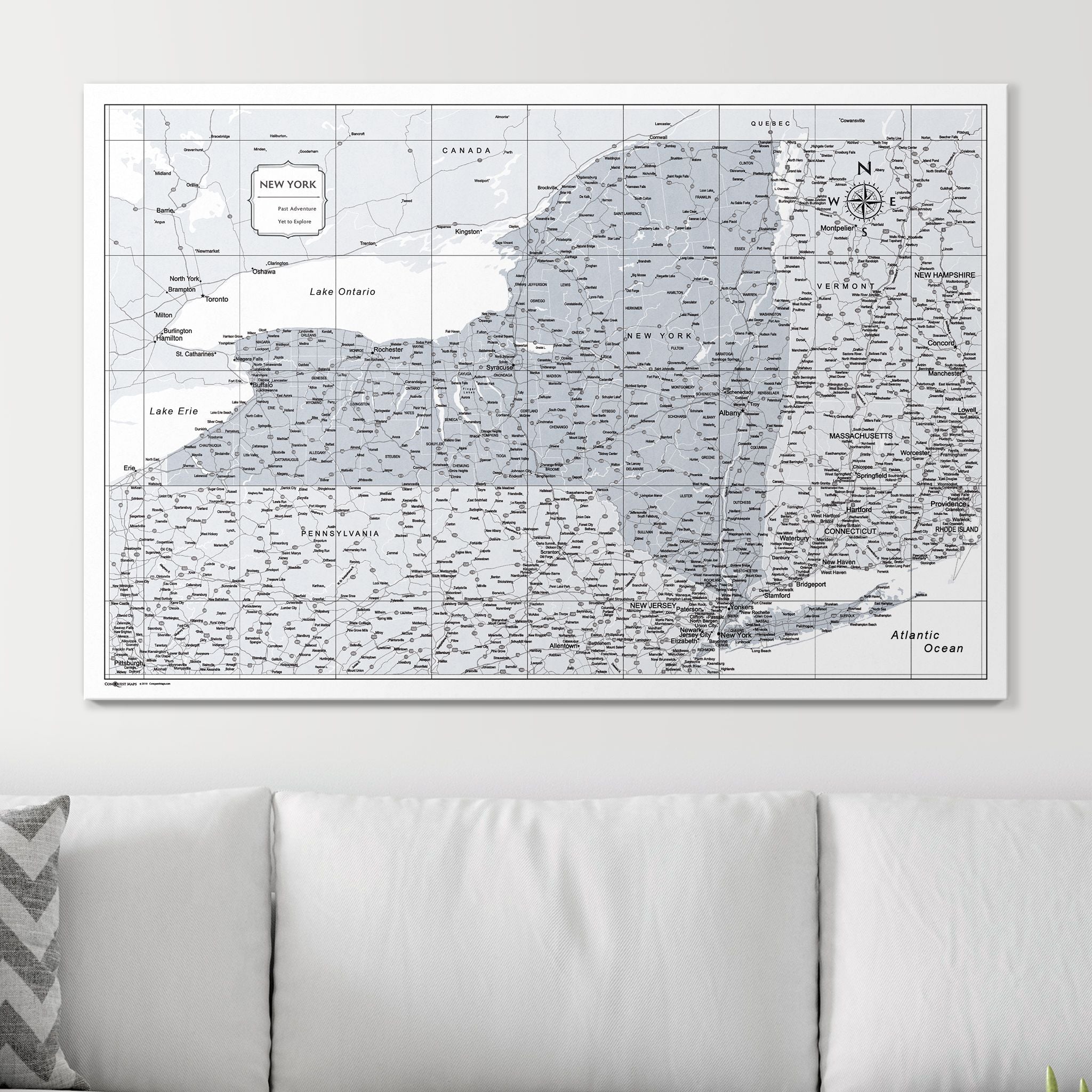 Push Pin New York Map (Pin Board) - Light Gray Color Splash CM Pin Board