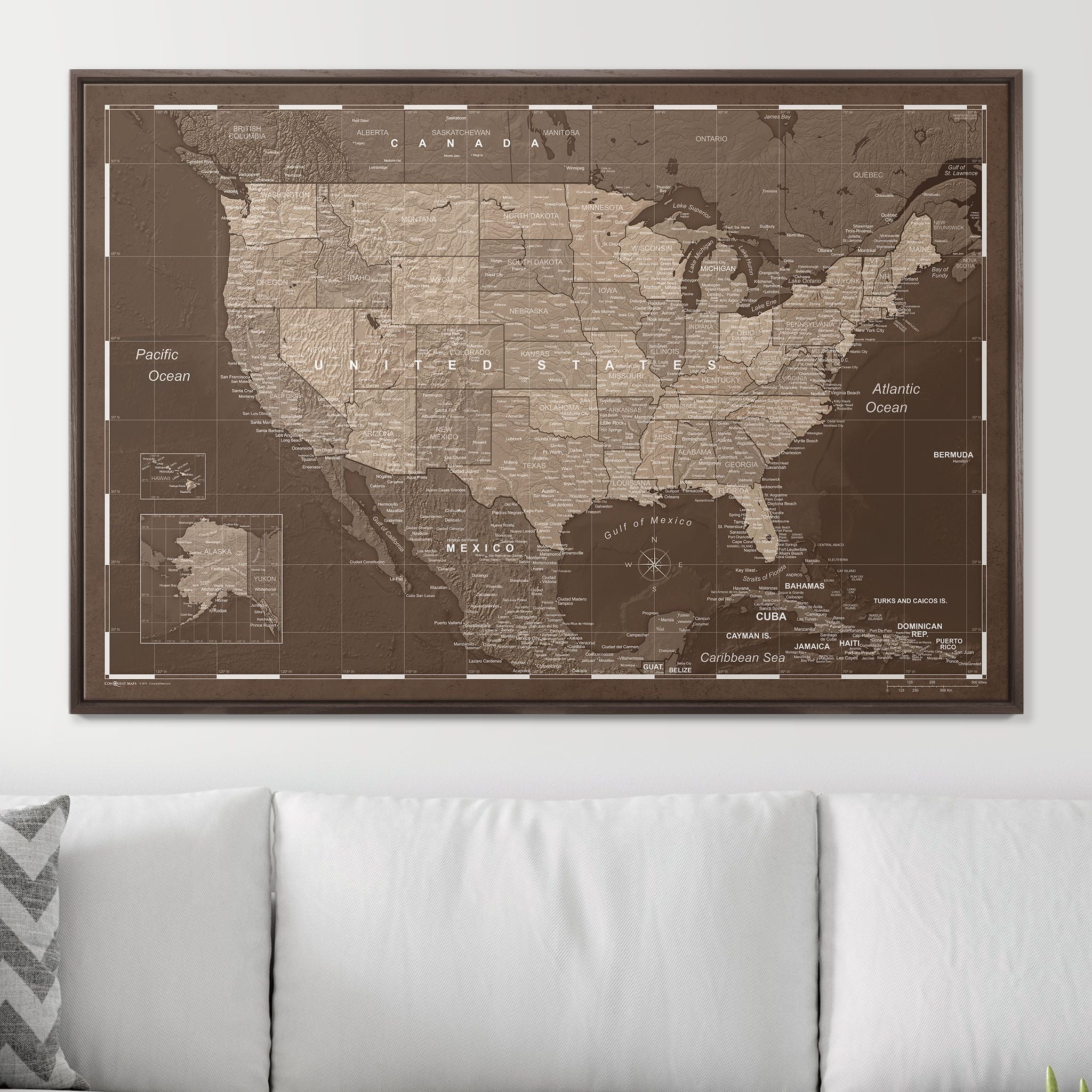 Push Pin USA Map (Pin Board) - Deep Espresso CM Pin Board