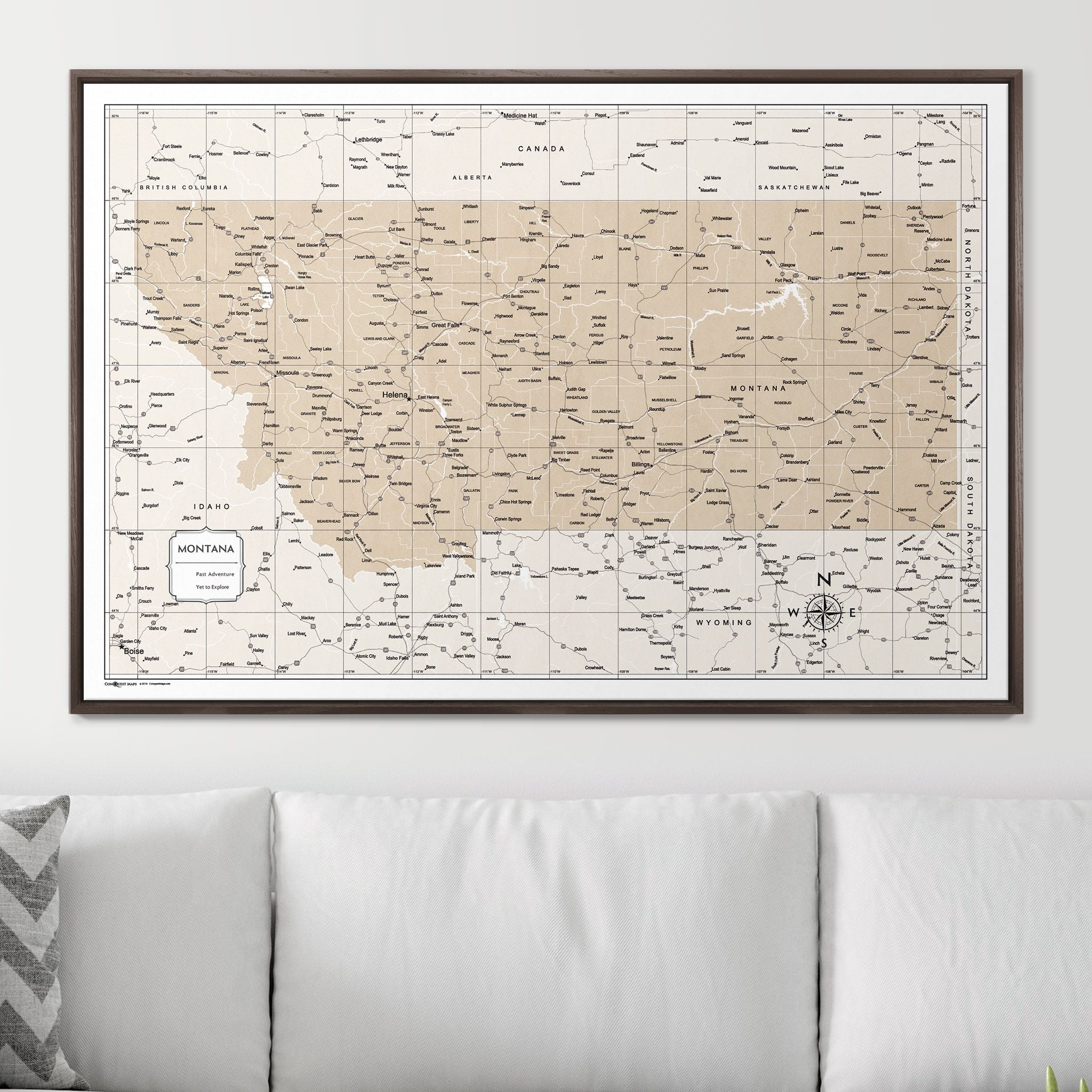 Push Pin Montana Map (Pin Board) - Light Brown Color Splash CM Pin Board