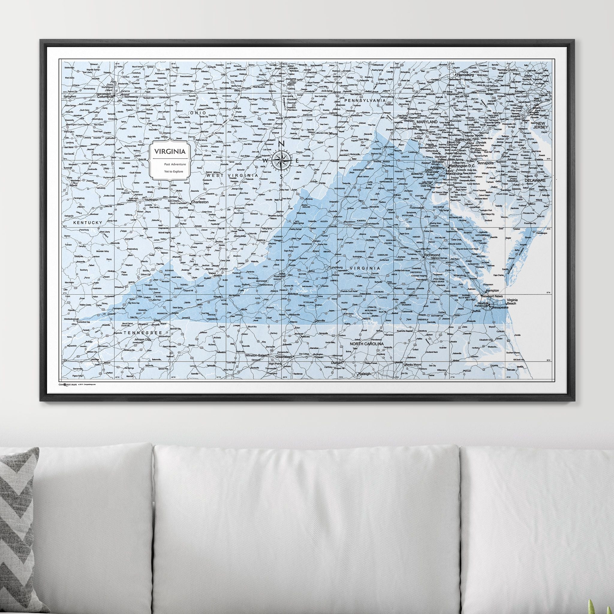 Push Pin Virginia Map (Pin Board) - Light Blue Color Splash CM Pin Board