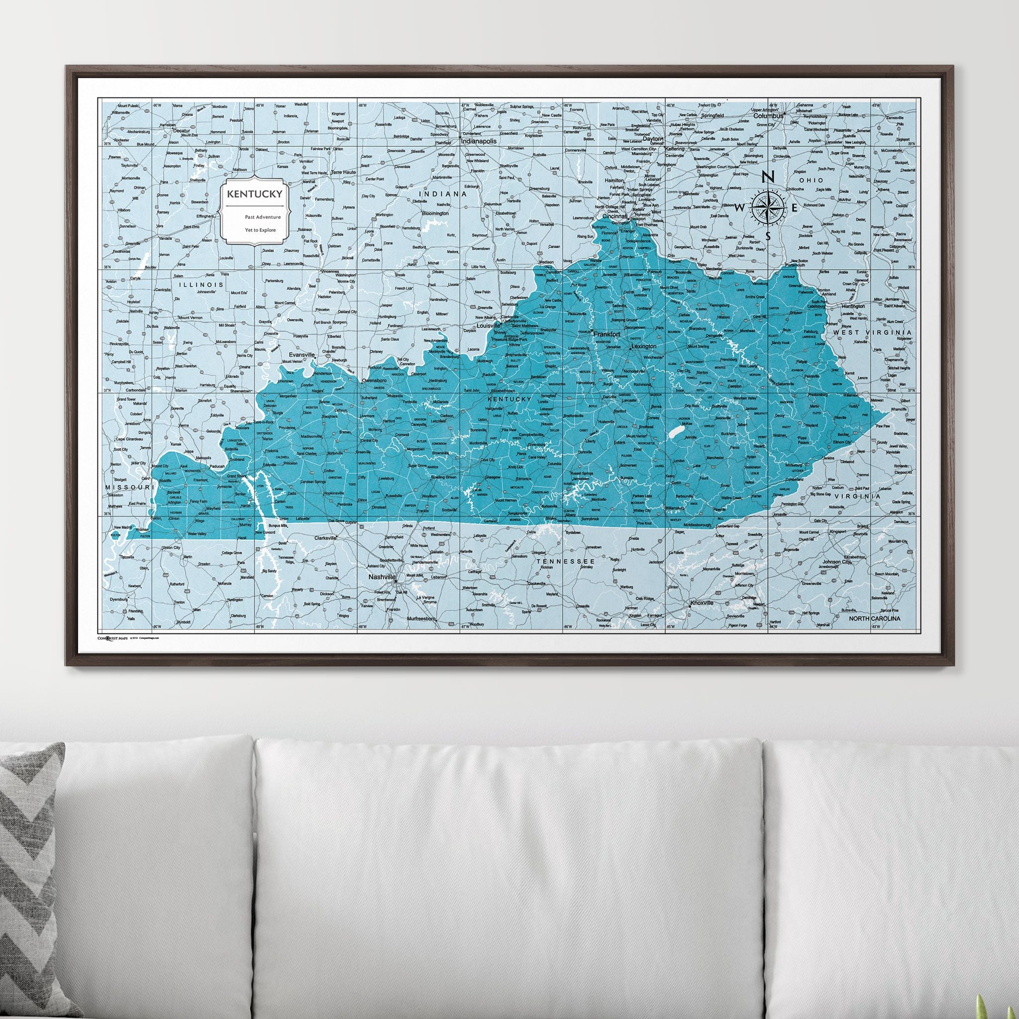 Push Pin Kentucky Map (Pin Board) - Teal Color Splash CM Pin Board