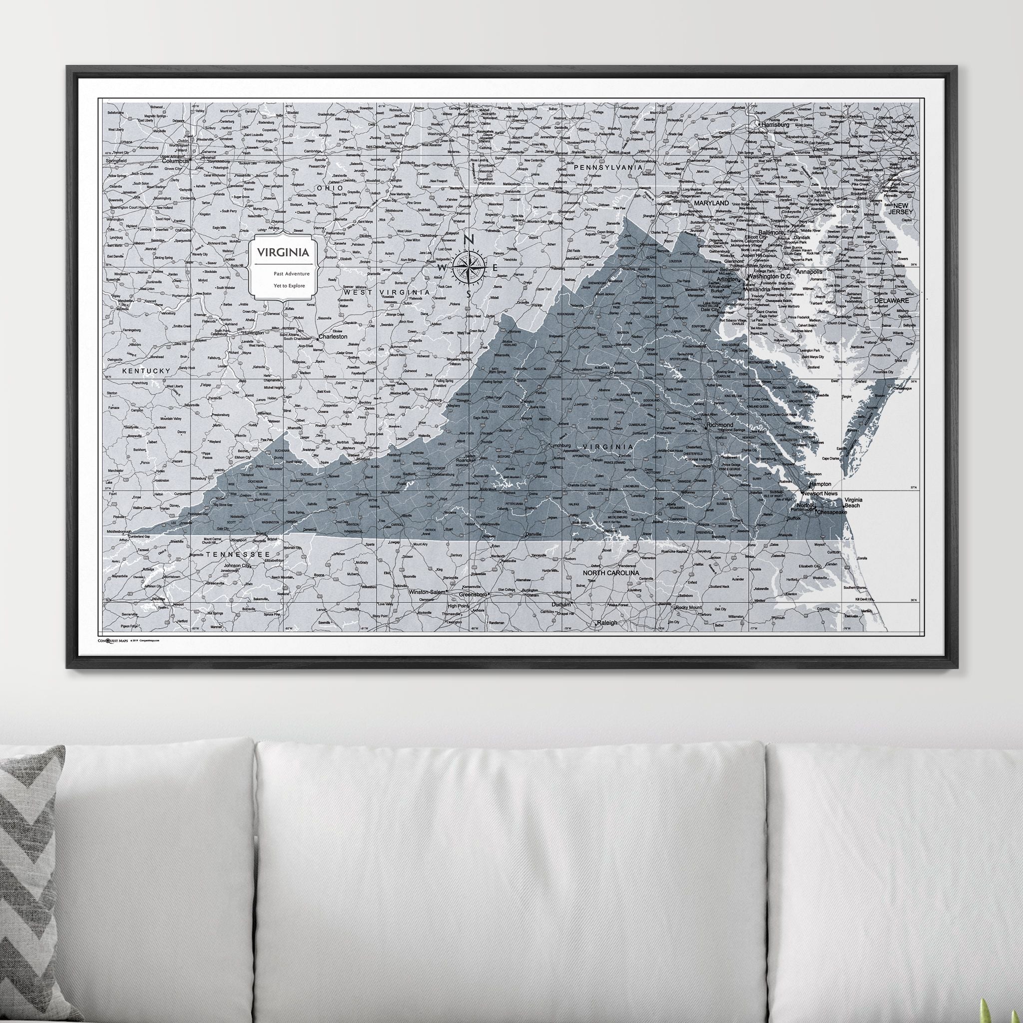Push Pin Virginia Map (Pin Board) - Dark Gray Color Splash CM Pin Board