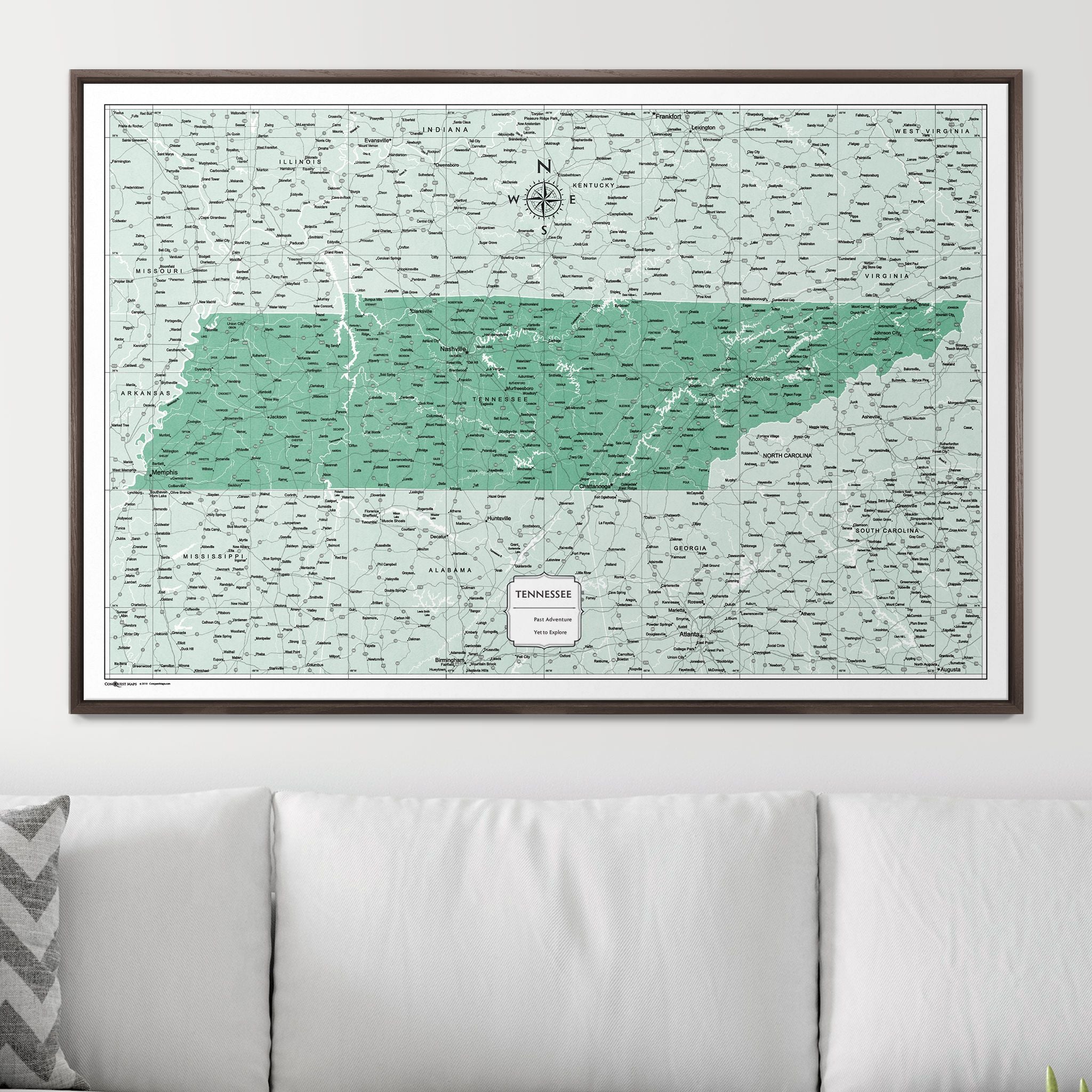 Push Pin Tennessee Map (Pin Board) - Green Color Splash CM Pin Board