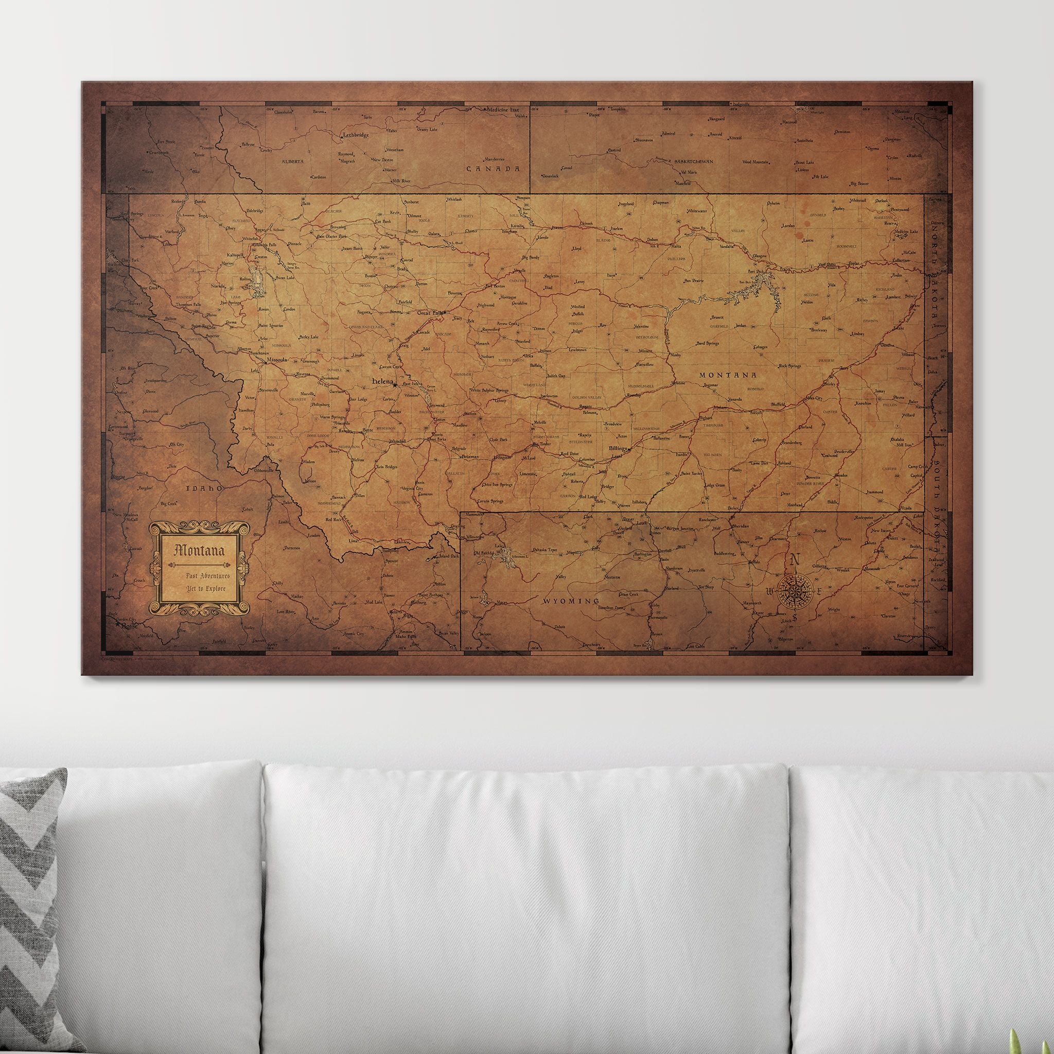 Push Pin Montana Map (Pin Board) - Golden Aged CM Pin Board