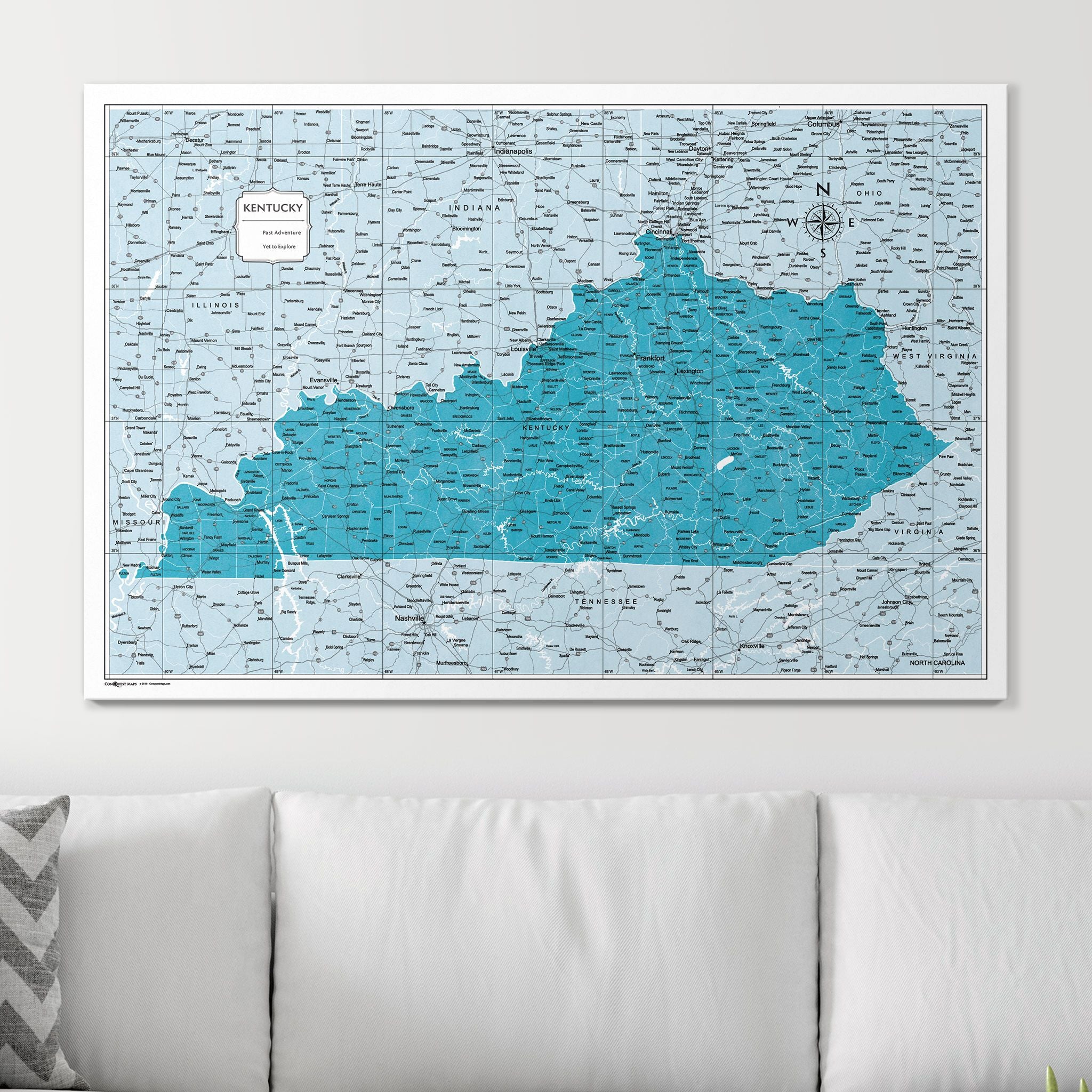 Push Pin Kentucky Map (Pin Board) - Teal Color Splash CM Pin Board