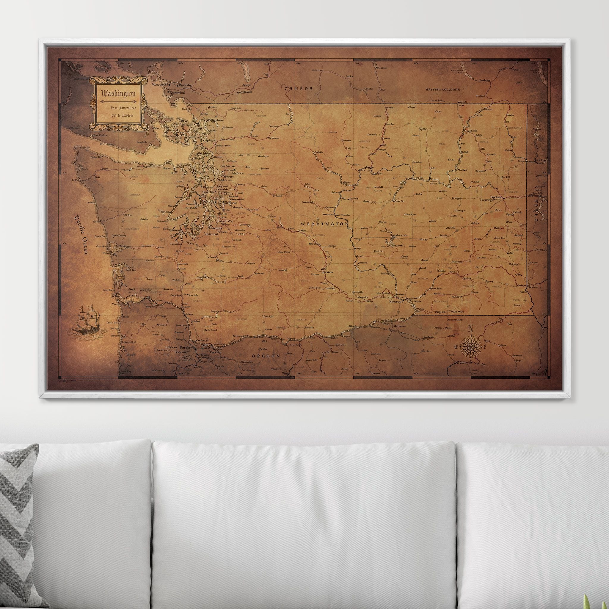 Push Pin Washington Map (Pin Board) - Golden Aged CM Pin Board