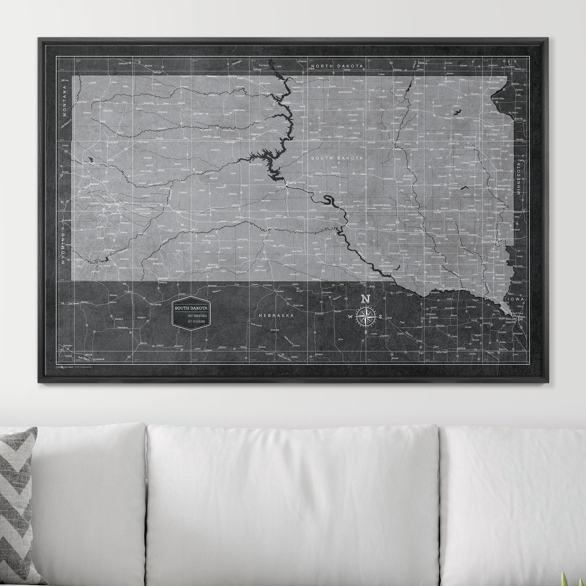Push Pin South Dakota Map (Pin Board) - Modern Slate CM Pin Board