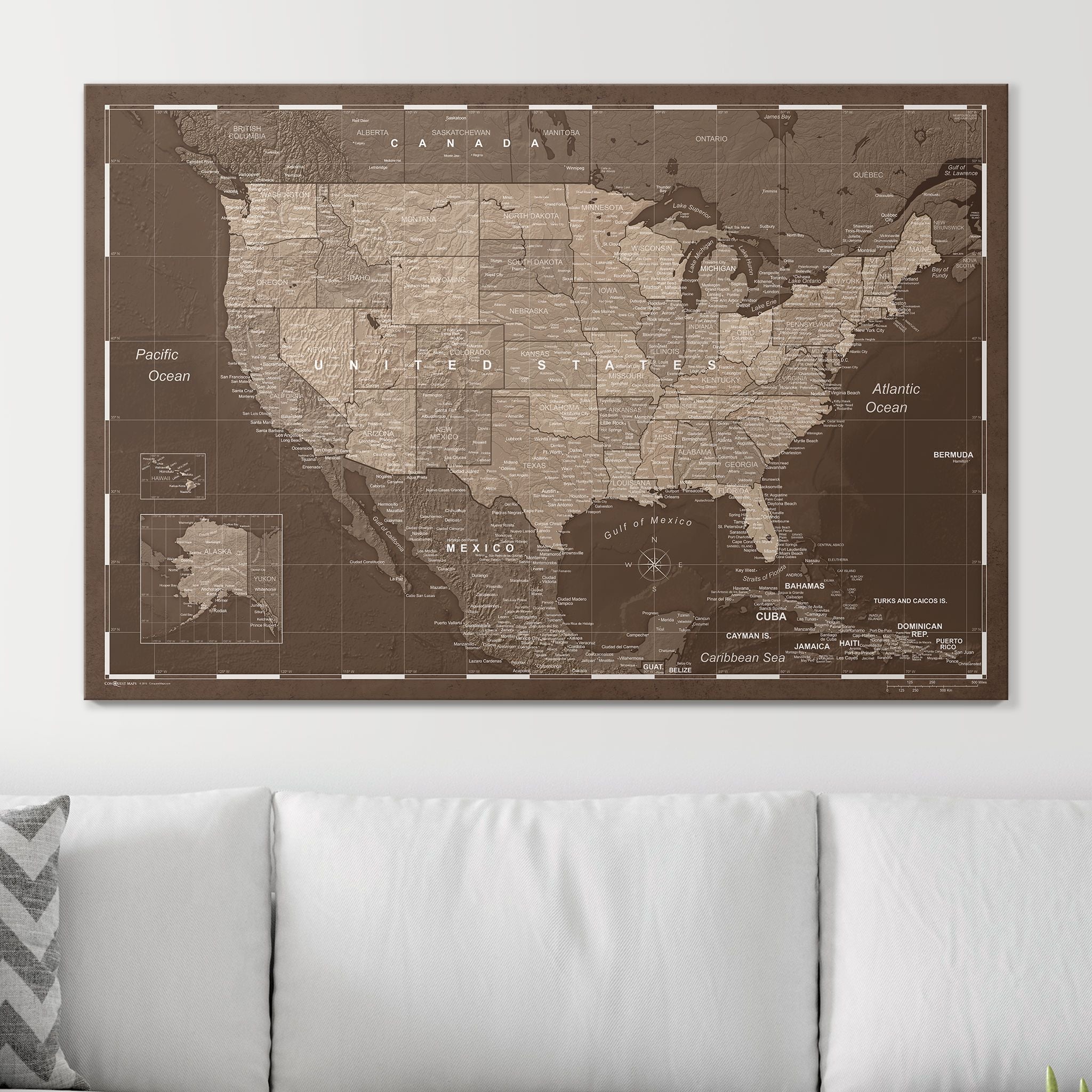 Push Pin USA Map (Pin Board) - Deep Espresso CM Pin Board