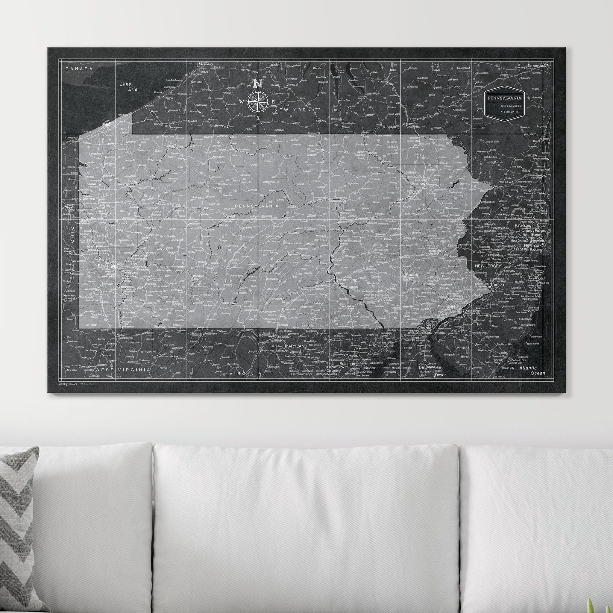 Push Pin Pennsylvania Map (Pin Board) - Modern Slate CM Pin Board