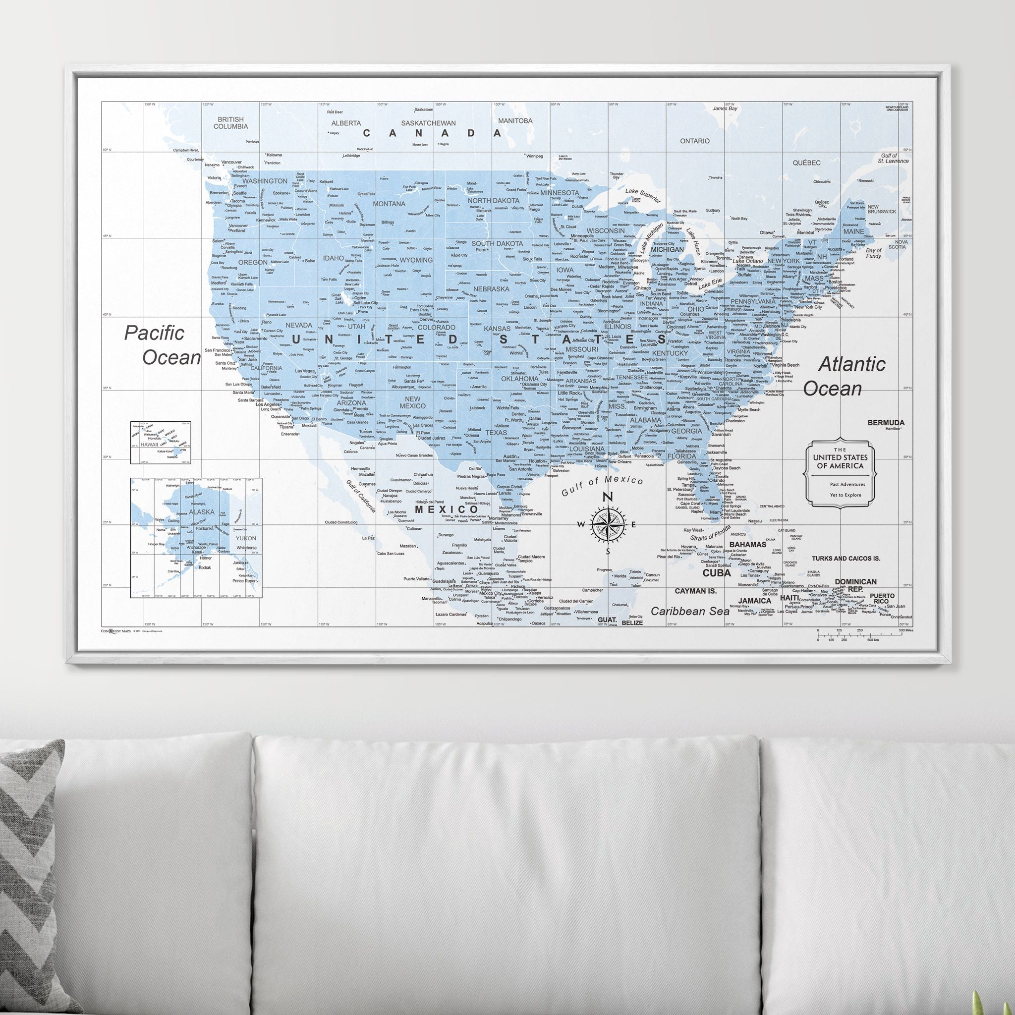 Push Pin USA Map (Pin Board) - Light Blue Color Splash CM Pin Board