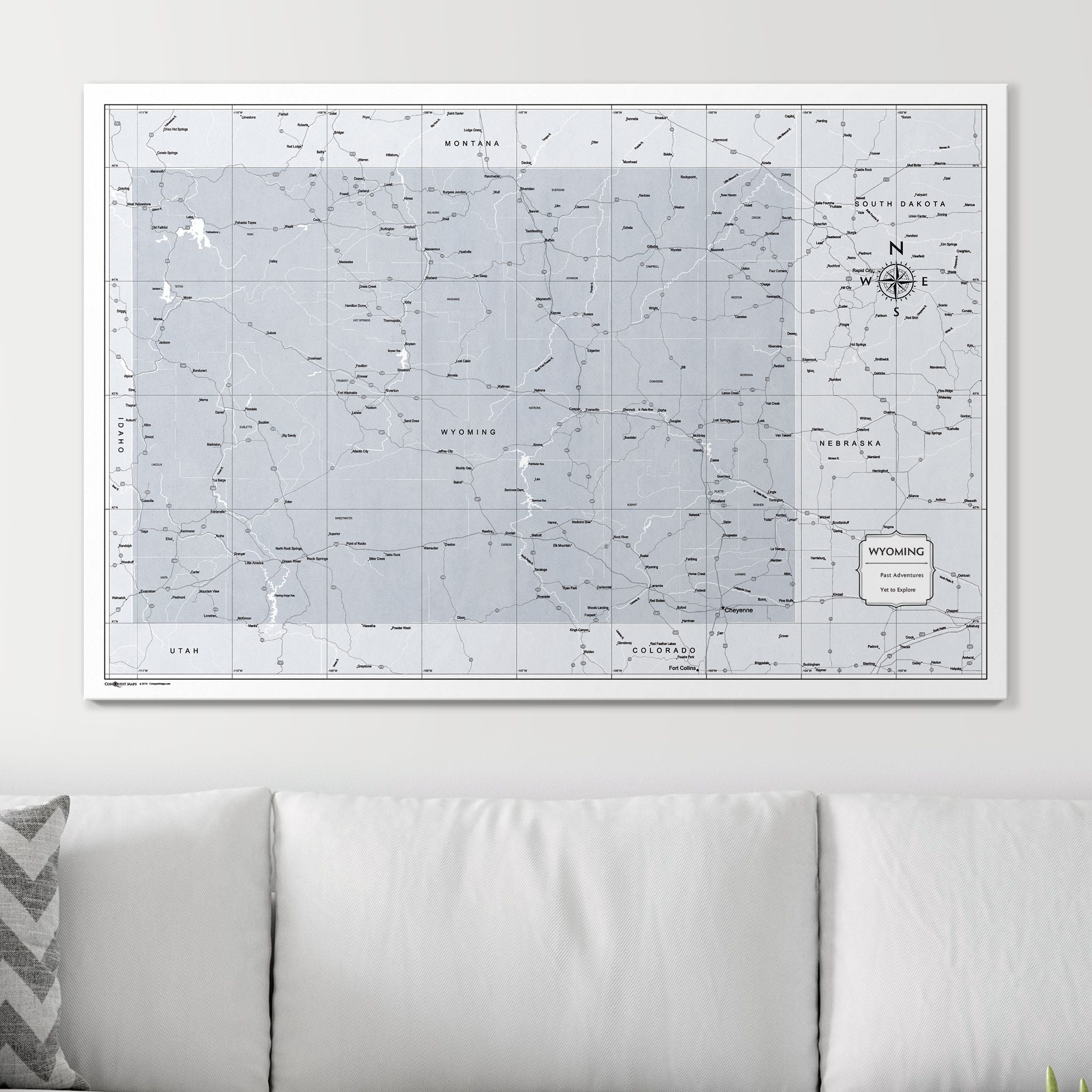 Push Pin Wyoming Map (Pin Board) - Light Gray Color Splash CM Pin Board