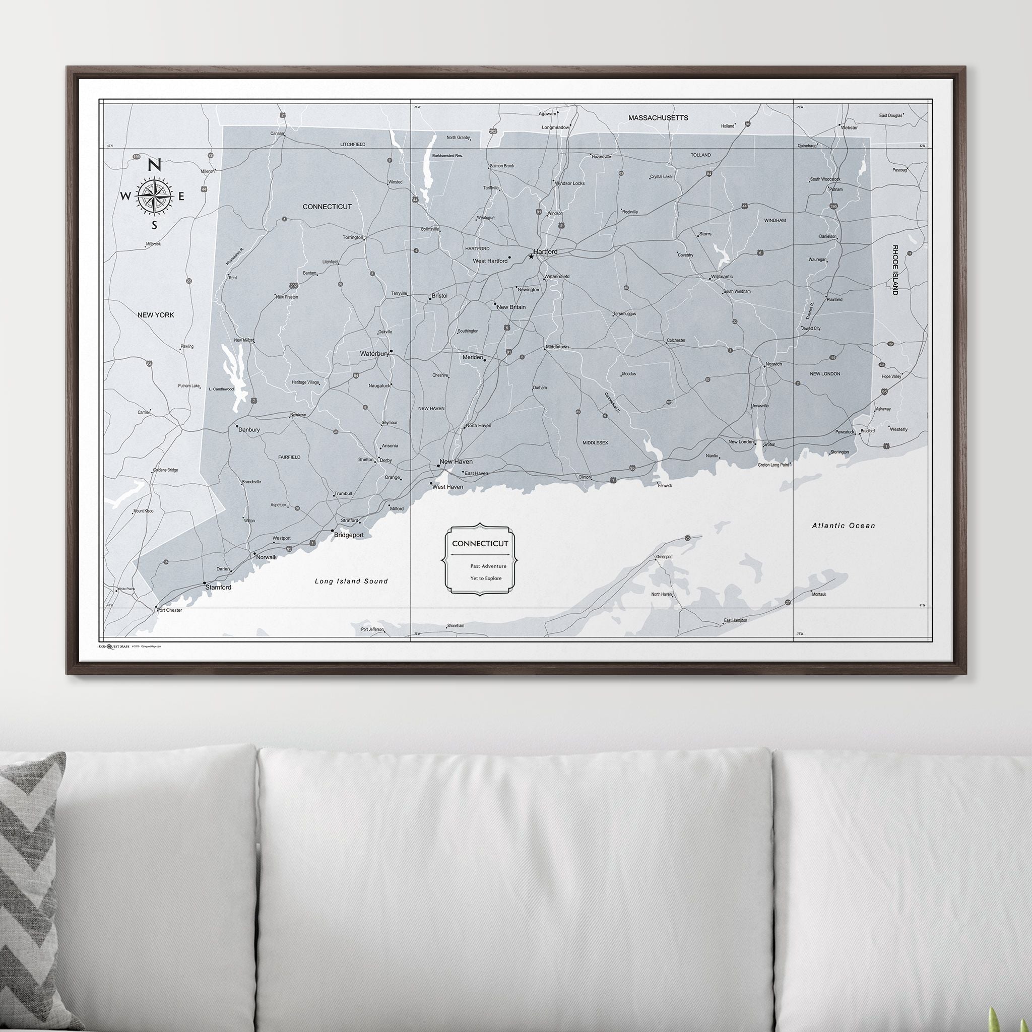 Push Pin Connecticut Map (Pin Board) - Light Gray Color Splash CM Pin Board