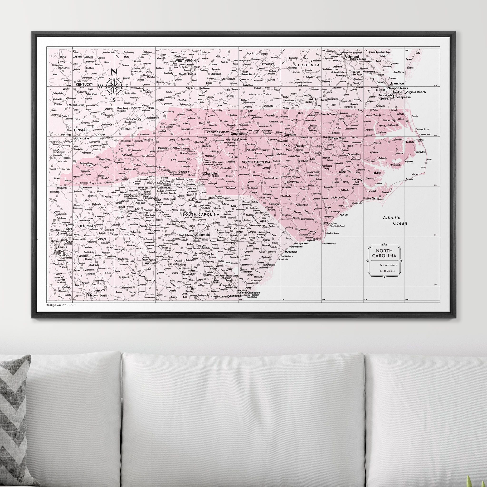 Push Pin North Carolina Map (Pin Board) - Pink Color Splash CM Pin Board