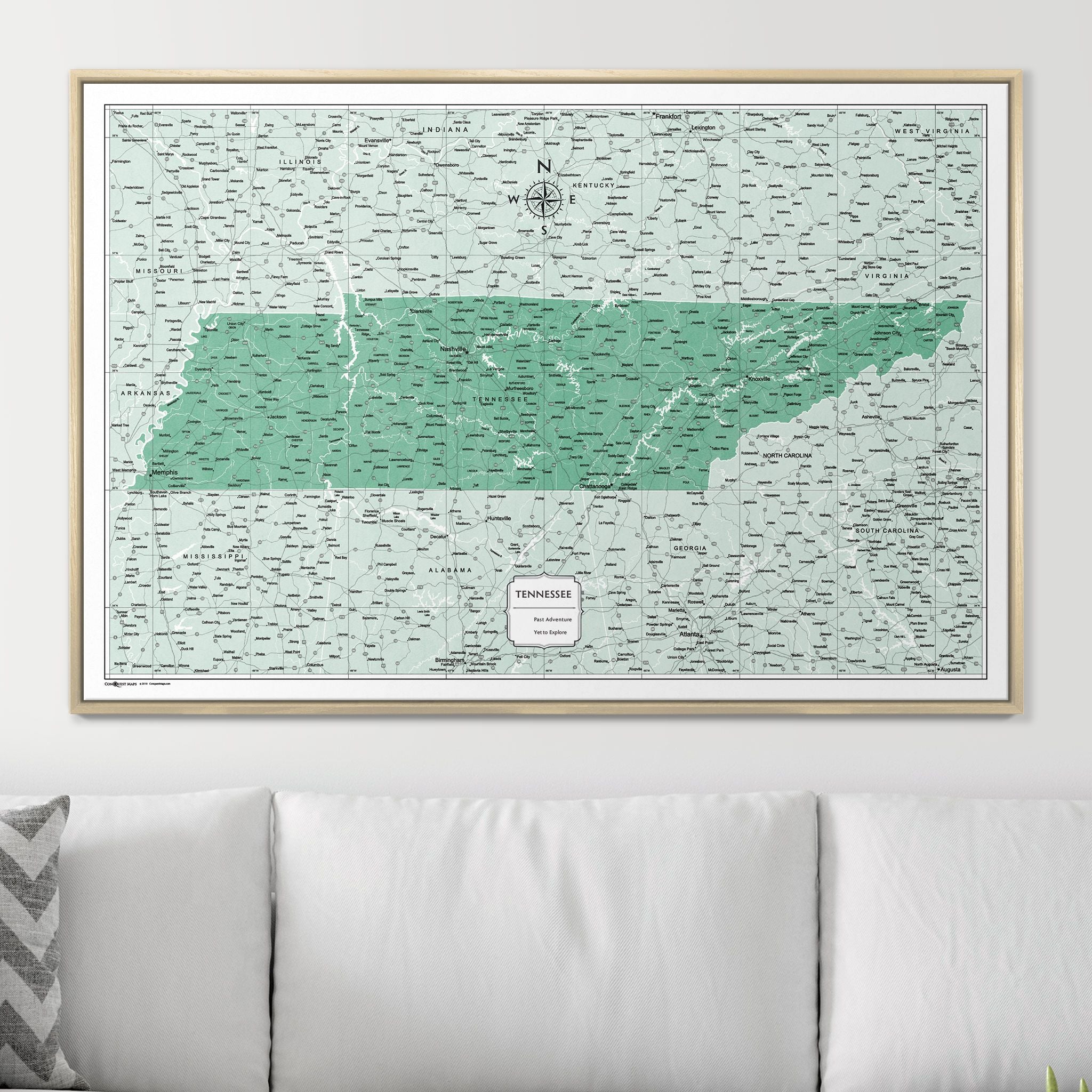 Push Pin Tennessee Map (Pin Board) - Green Color Splash CM Pin Board