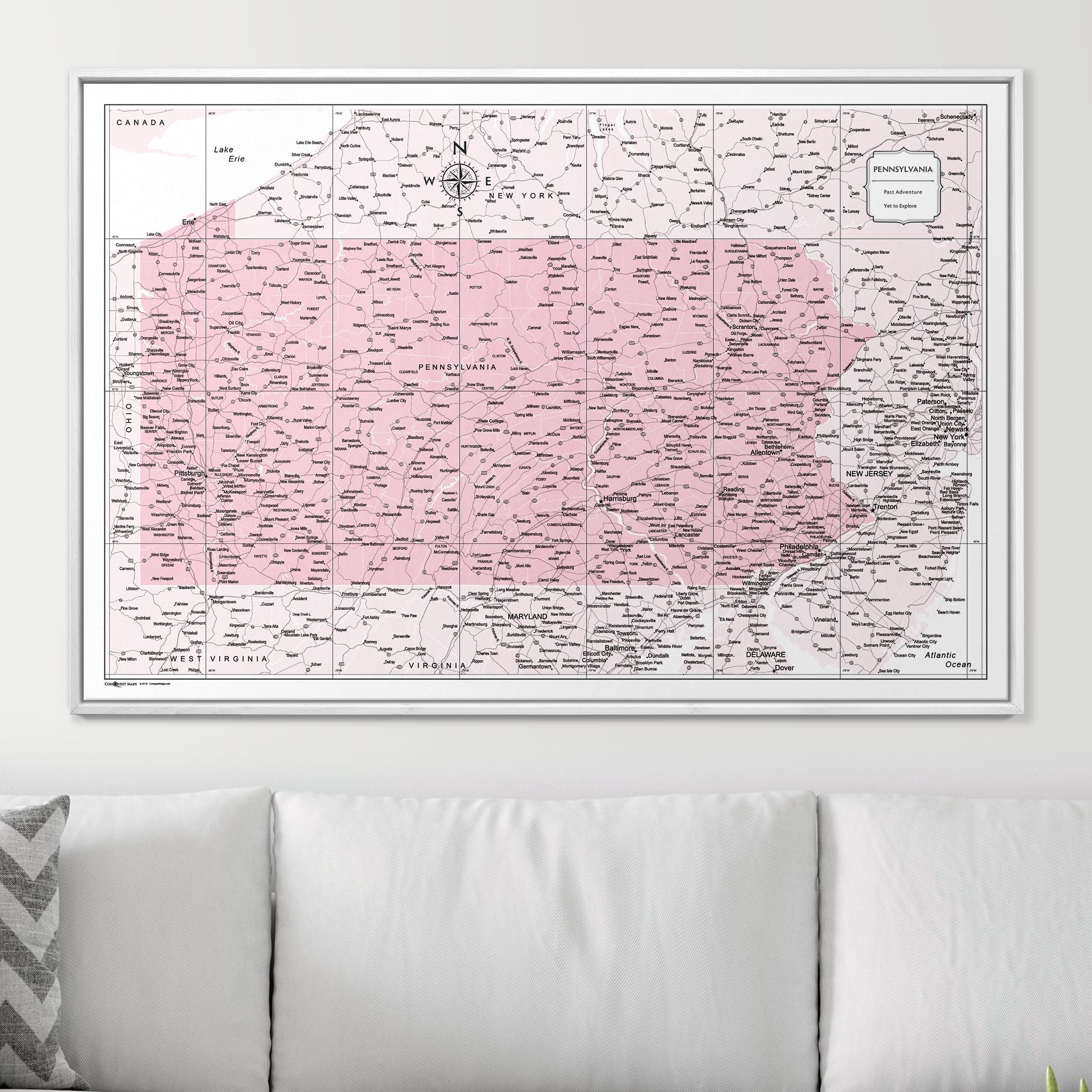 Push Pin Pennsylvania Map (Pin Board) - Pink Color Splash CM Pin Board