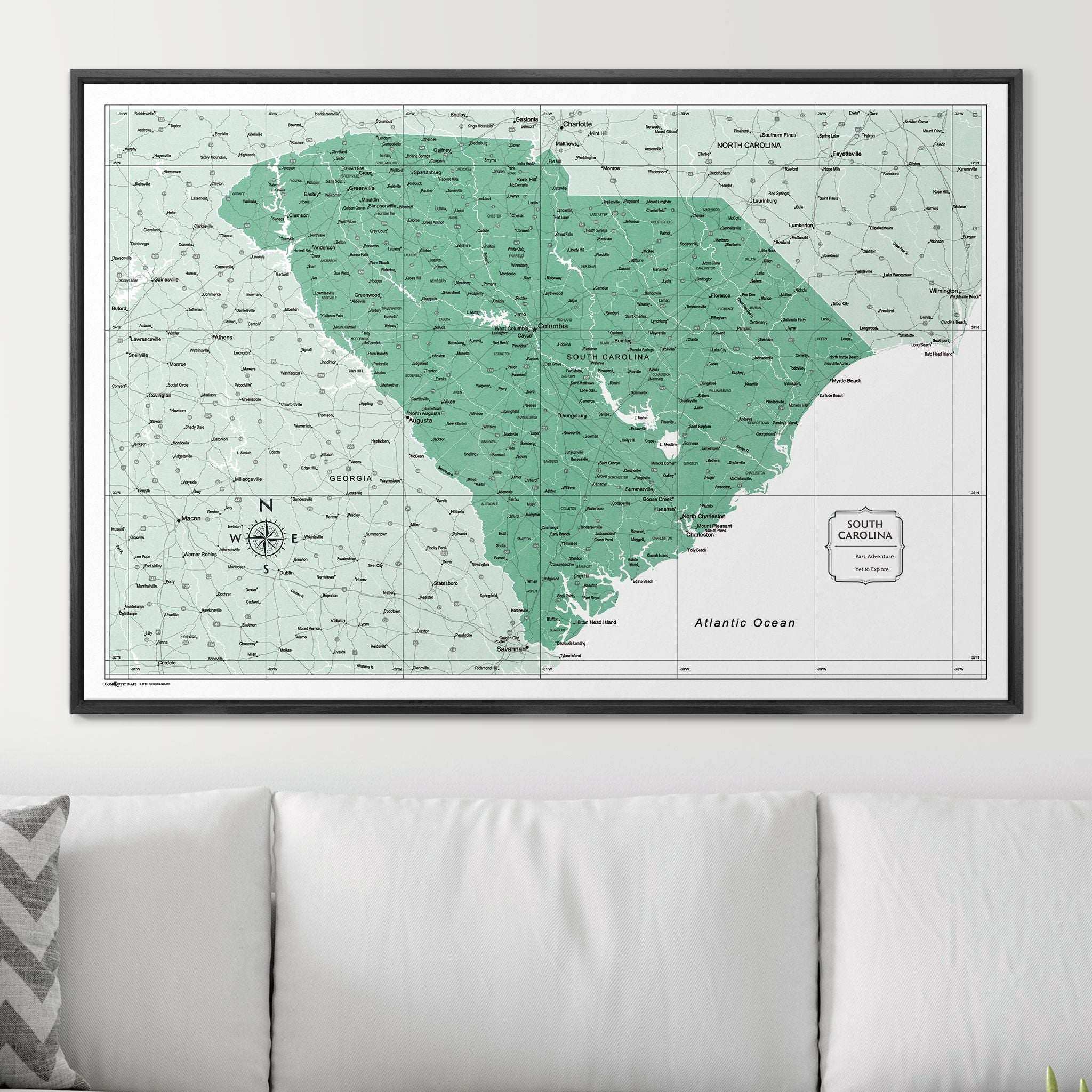 Push Pin South Carolina Map (Pin Board) - Green Color Splash CM Pin Board