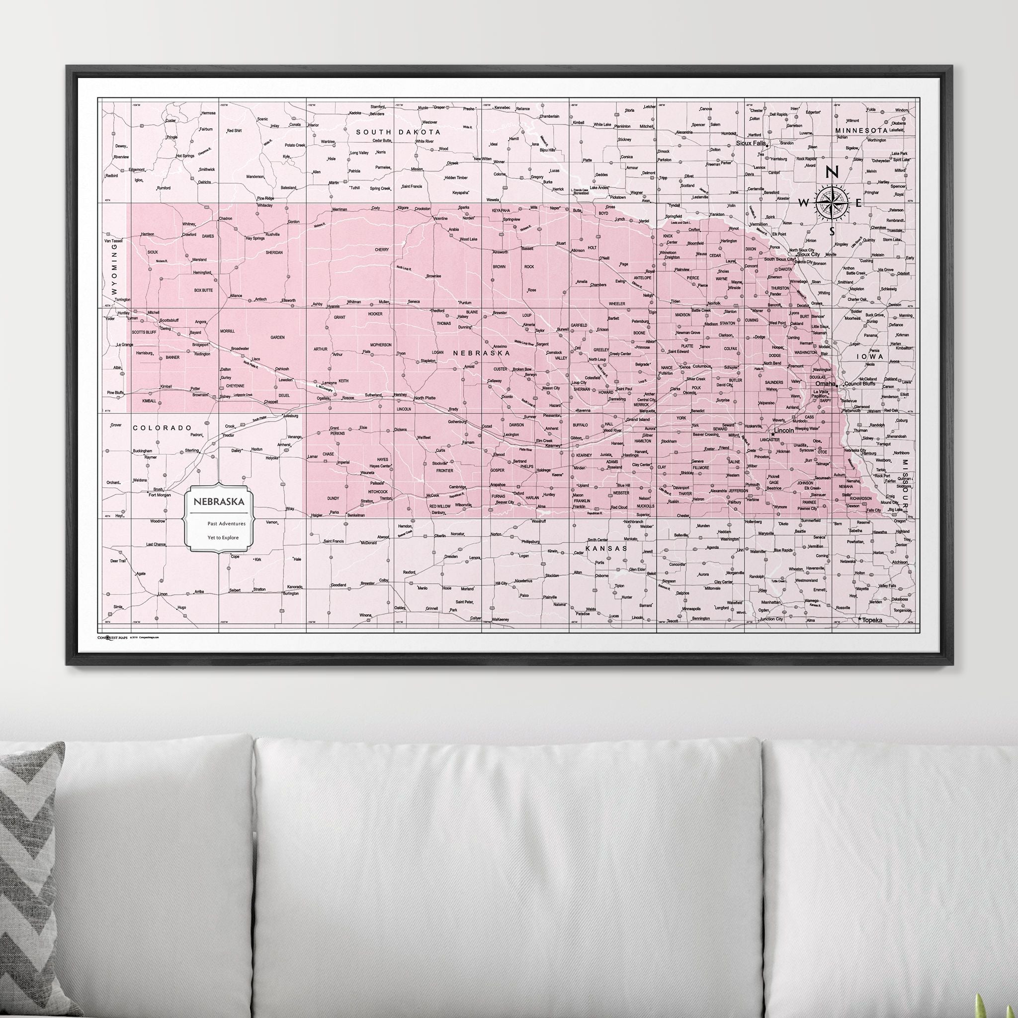 Push Pin Nebraska Map (Pin Board) - Pink Color Splash CM Pin Board