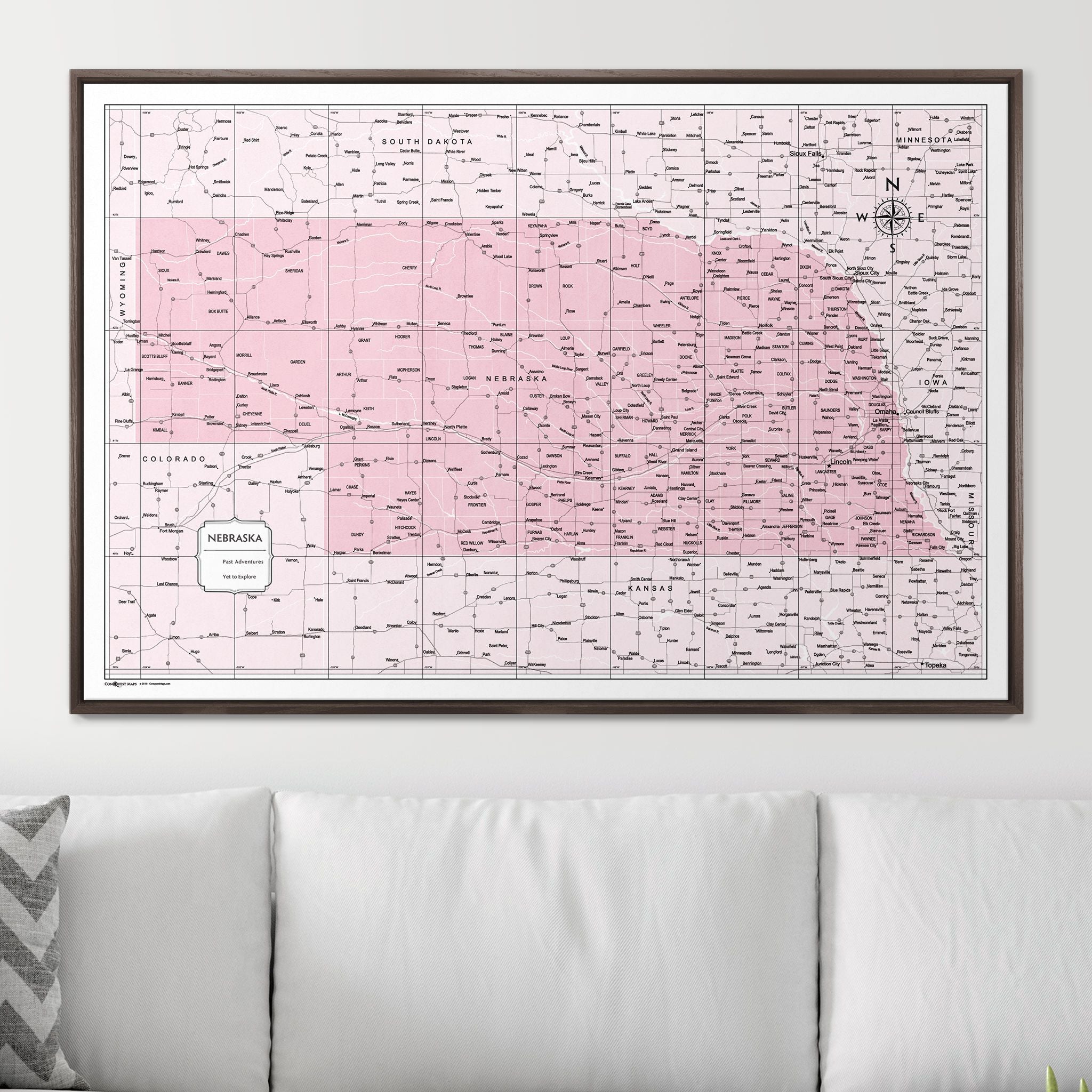 Push Pin Nebraska Map (Pin Board) - Pink Color Splash CM Pin Board