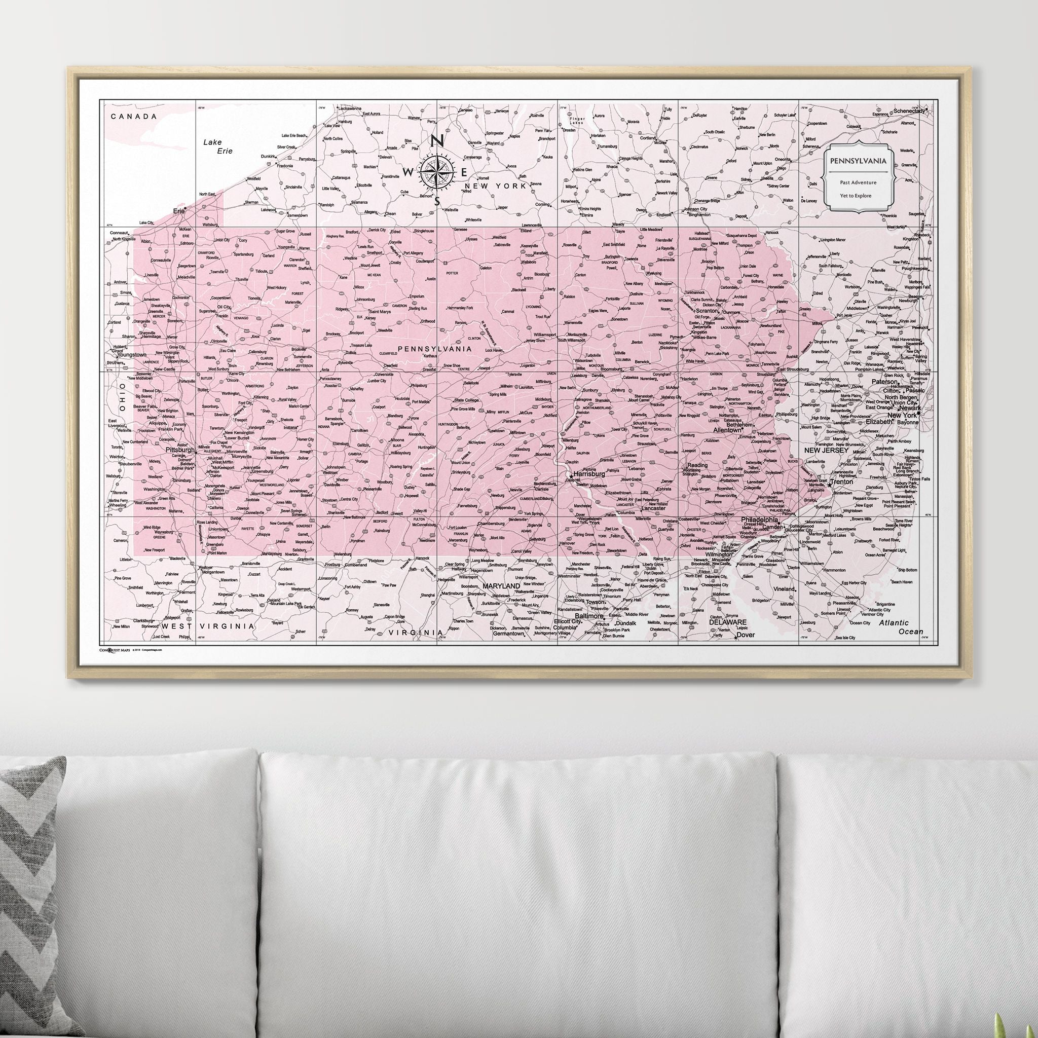 Push Pin Pennsylvania Map (Pin Board) - Pink Color Splash CM Pin Board
