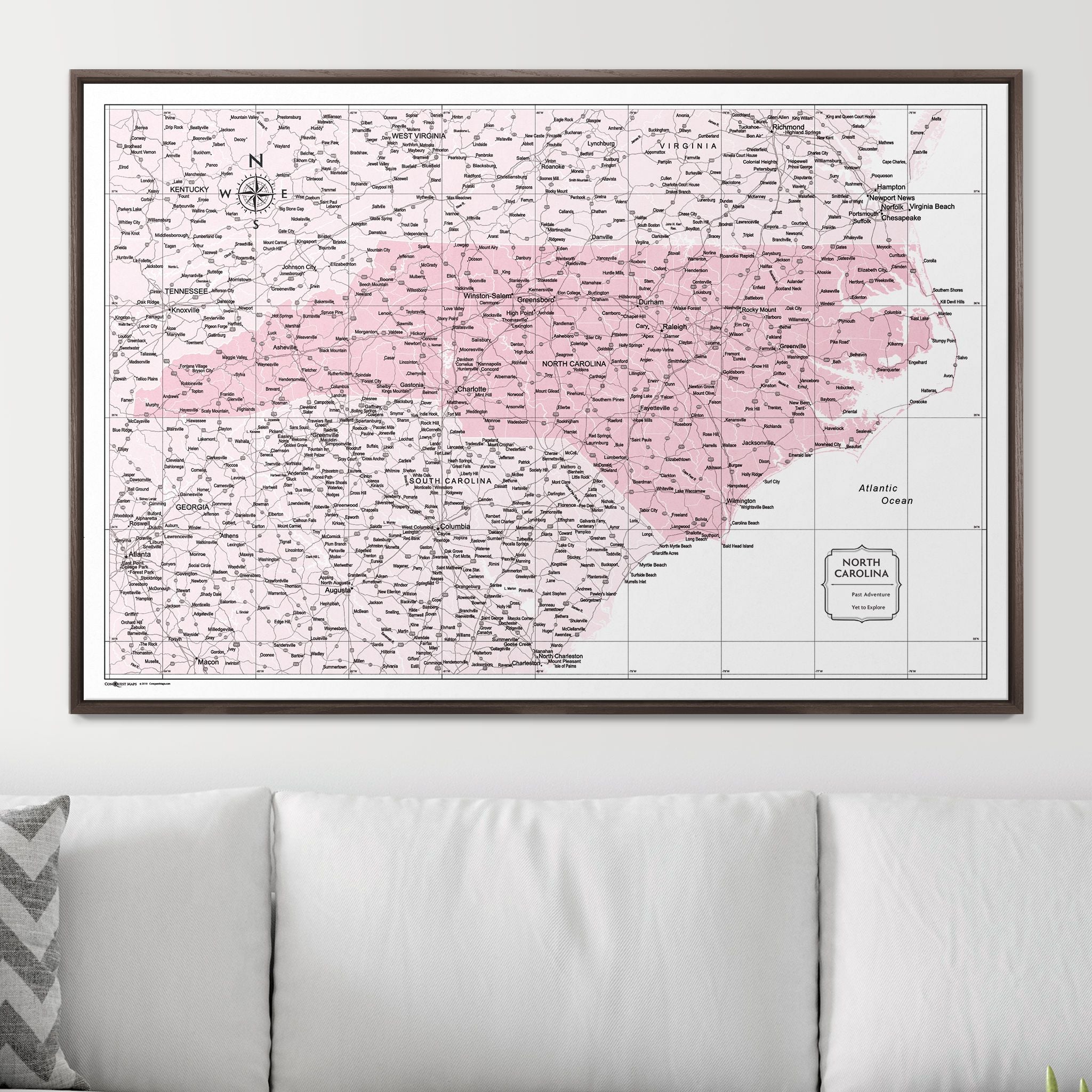 Push Pin North Carolina Map (Pin Board) - Pink Color Splash CM Pin Board
