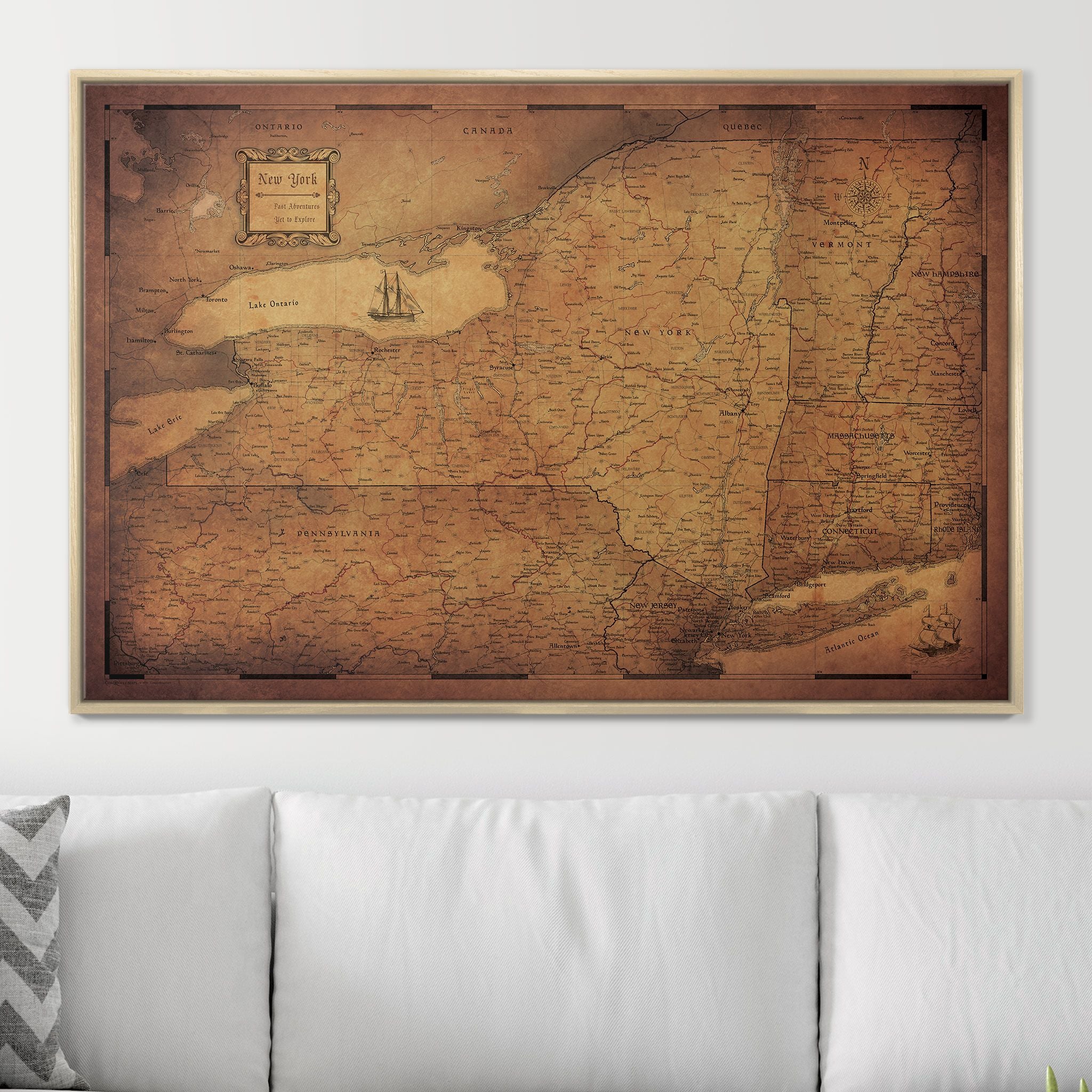 Push Pin New York Map (Pin Board) - Golden Aged CM Pin Board