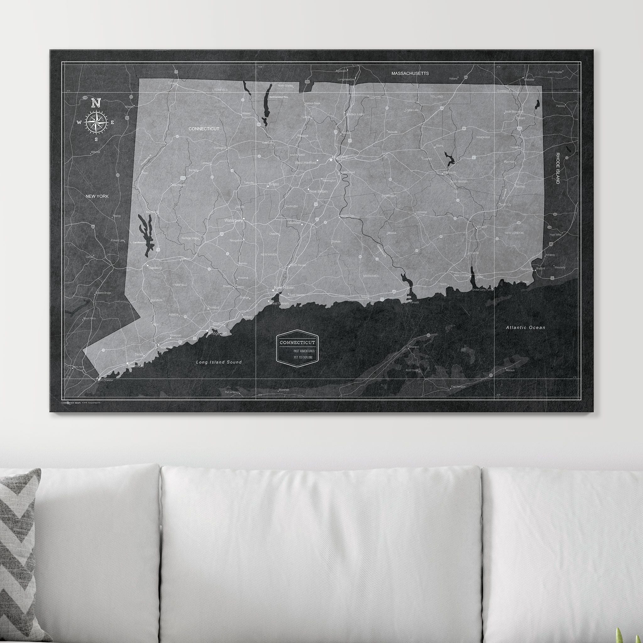Push Pin Connecticut Map (Pin Board) - Modern Slate CM Pin Board