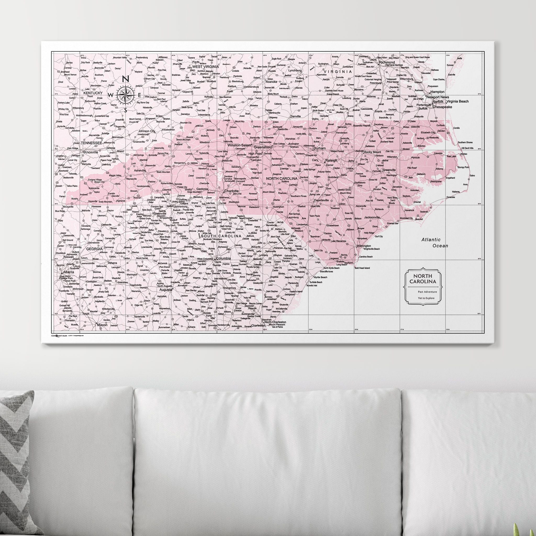 Push Pin North Carolina Map (Pin Board) - Pink Color Splash CM Pin Board