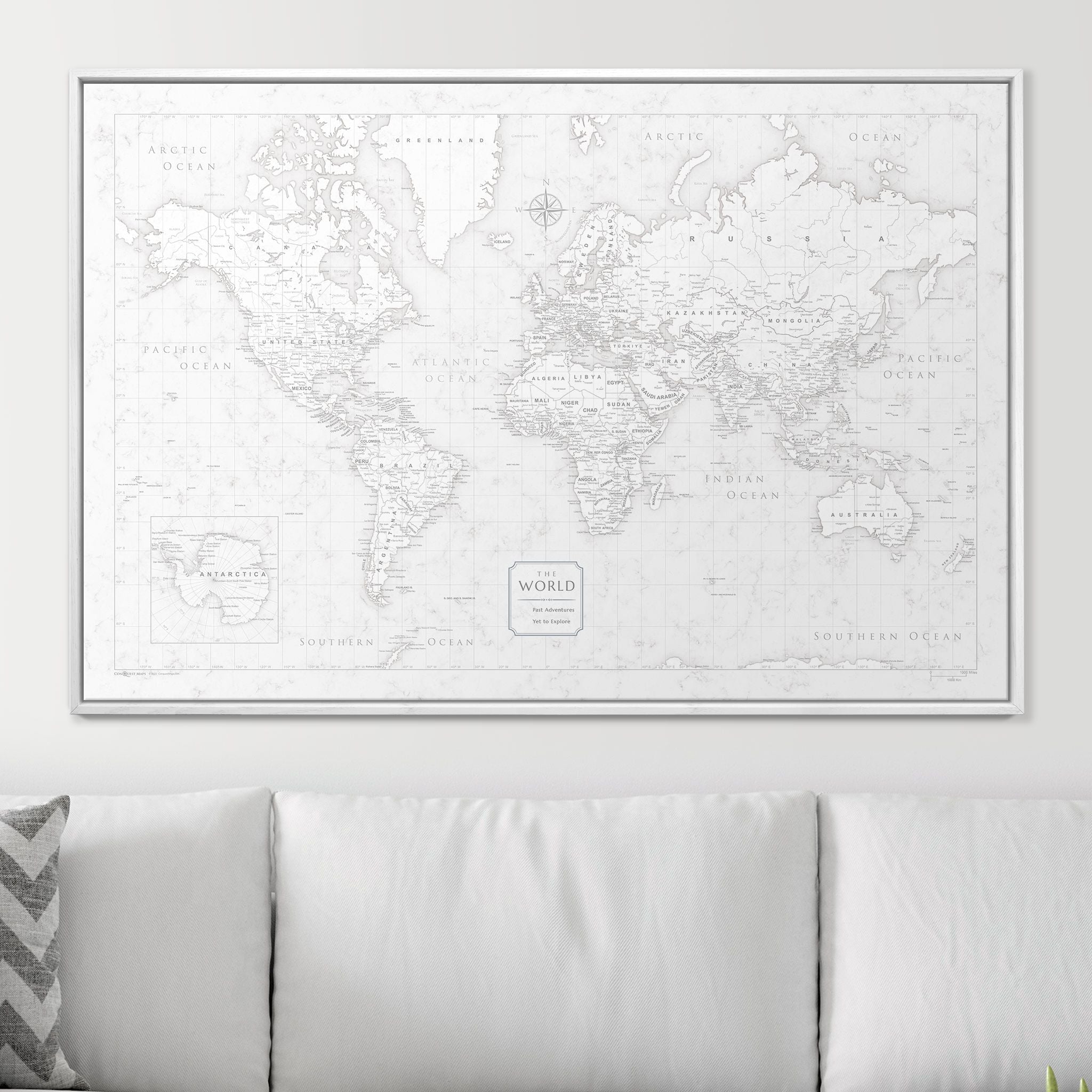 Push Pin World Map (Pin Board) - Classic Marble CM Pin Board
