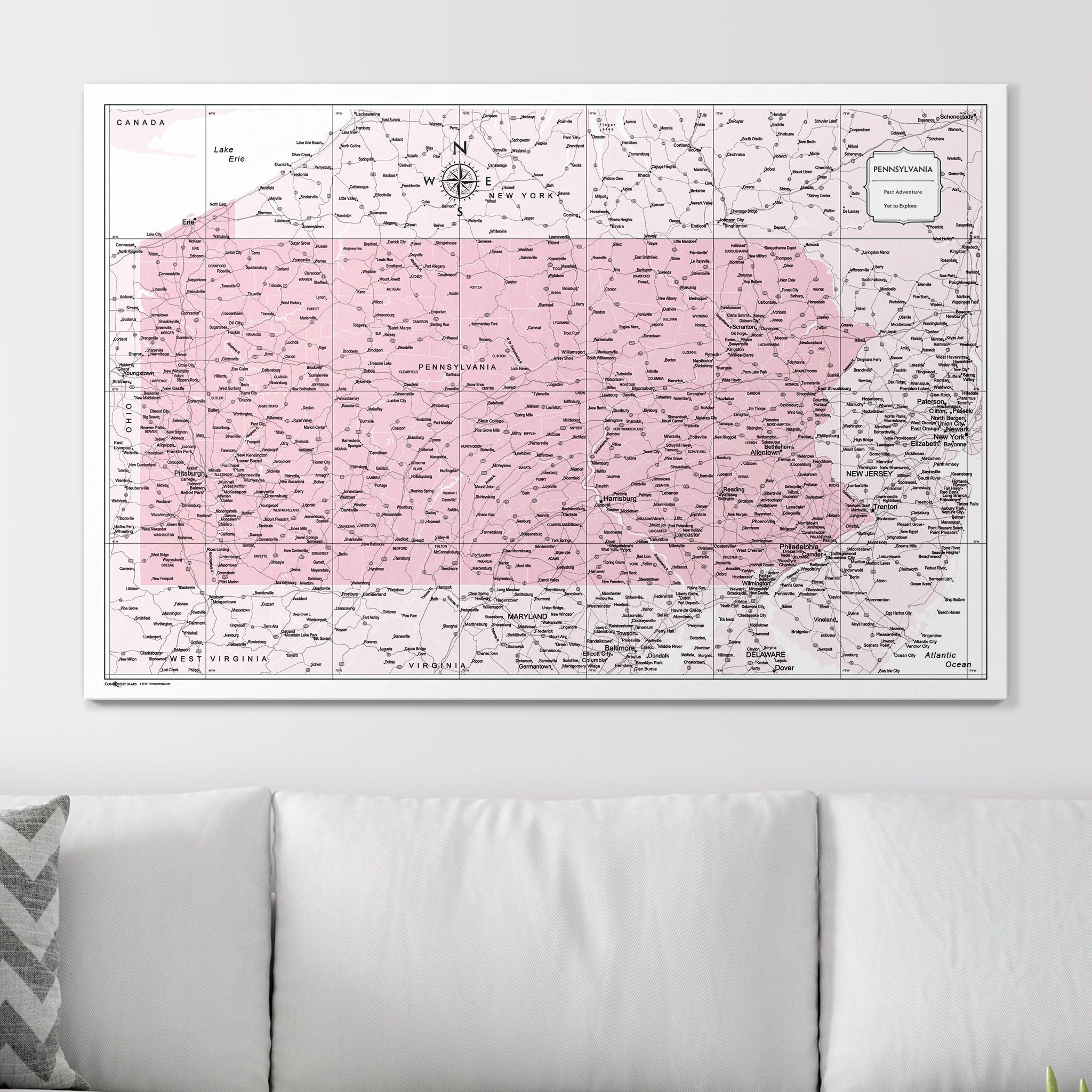 Push Pin Pennsylvania Map (Pin Board) - Pink Color Splash CM Pin Board