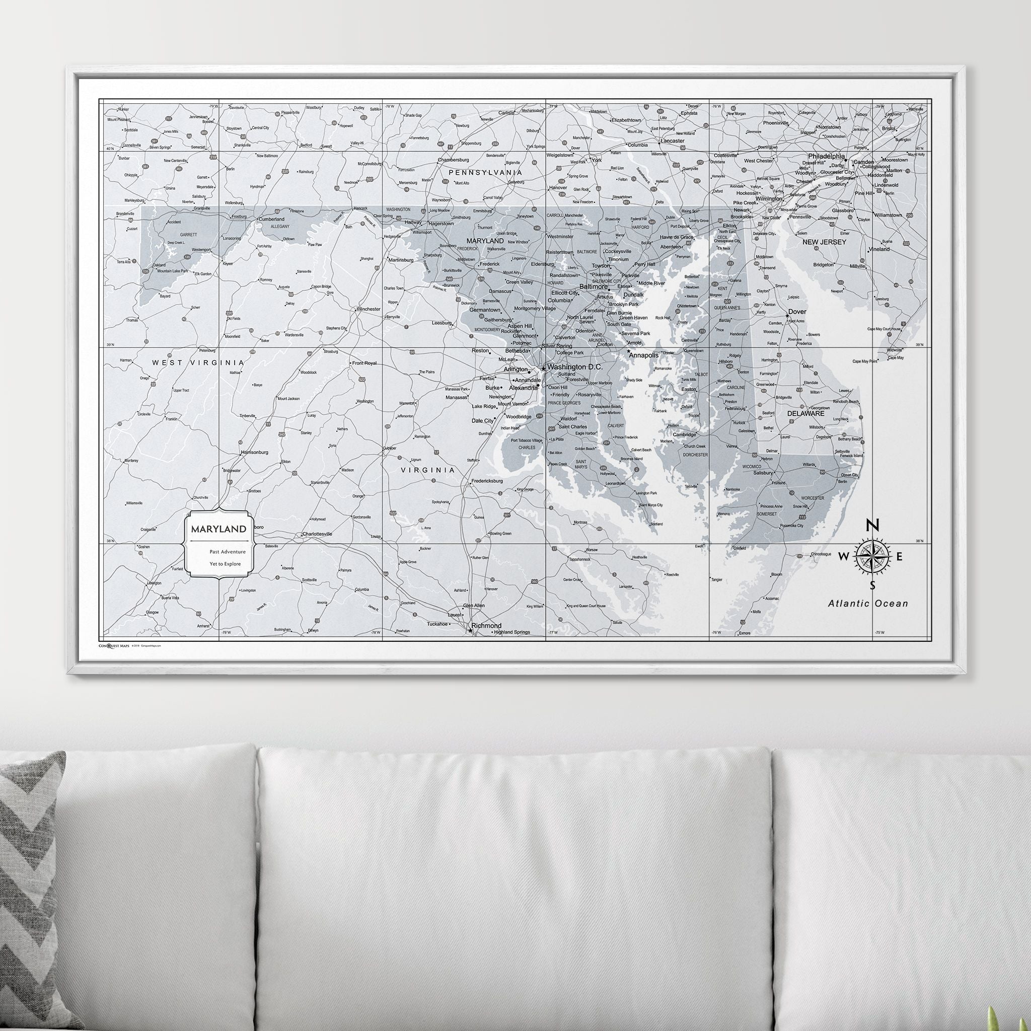 Push Pin Maryland Map (Pin Board) - Light Gray Color Splash CM Pin Board