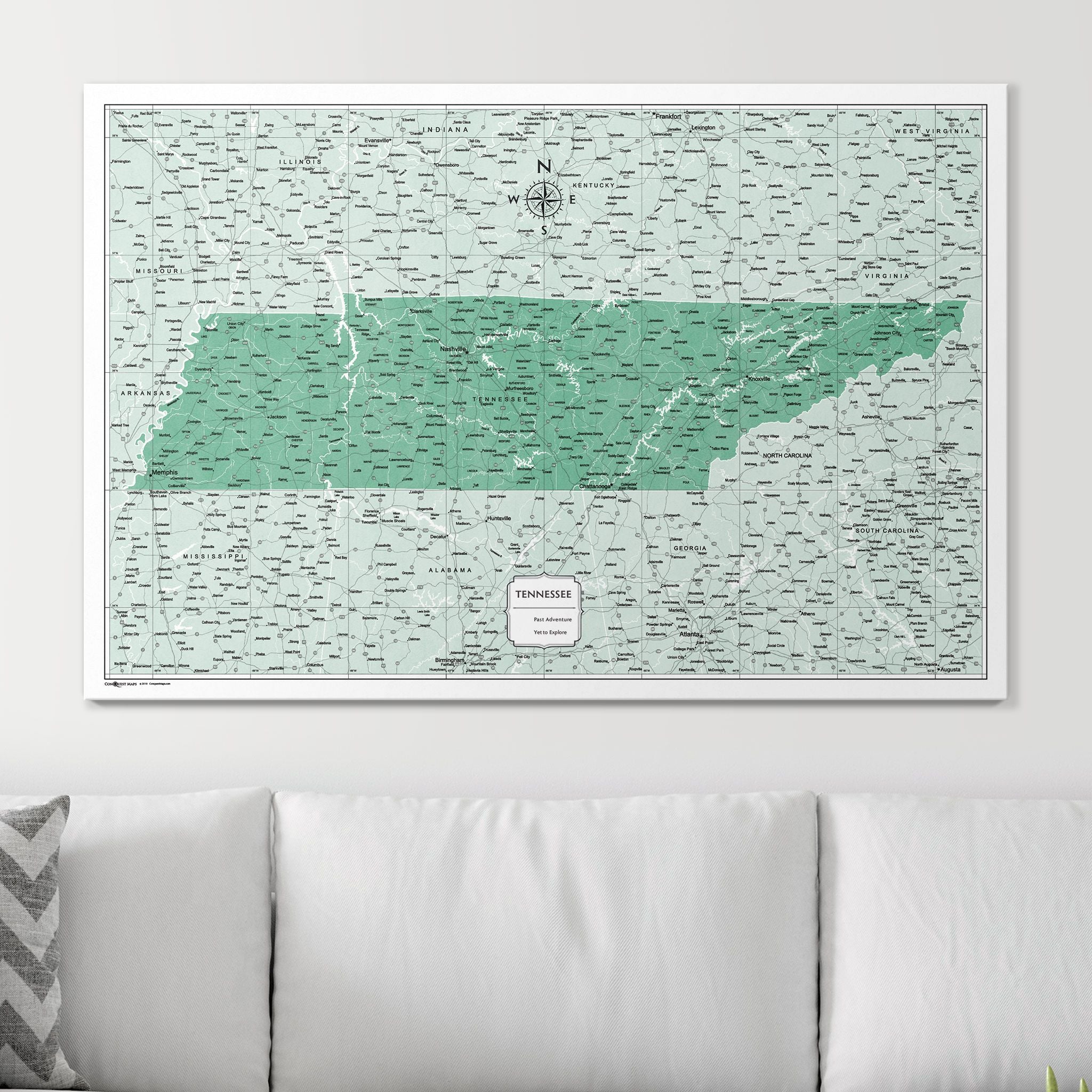 Push Pin Tennessee Map (Pin Board) - Green Color Splash CM Pin Board