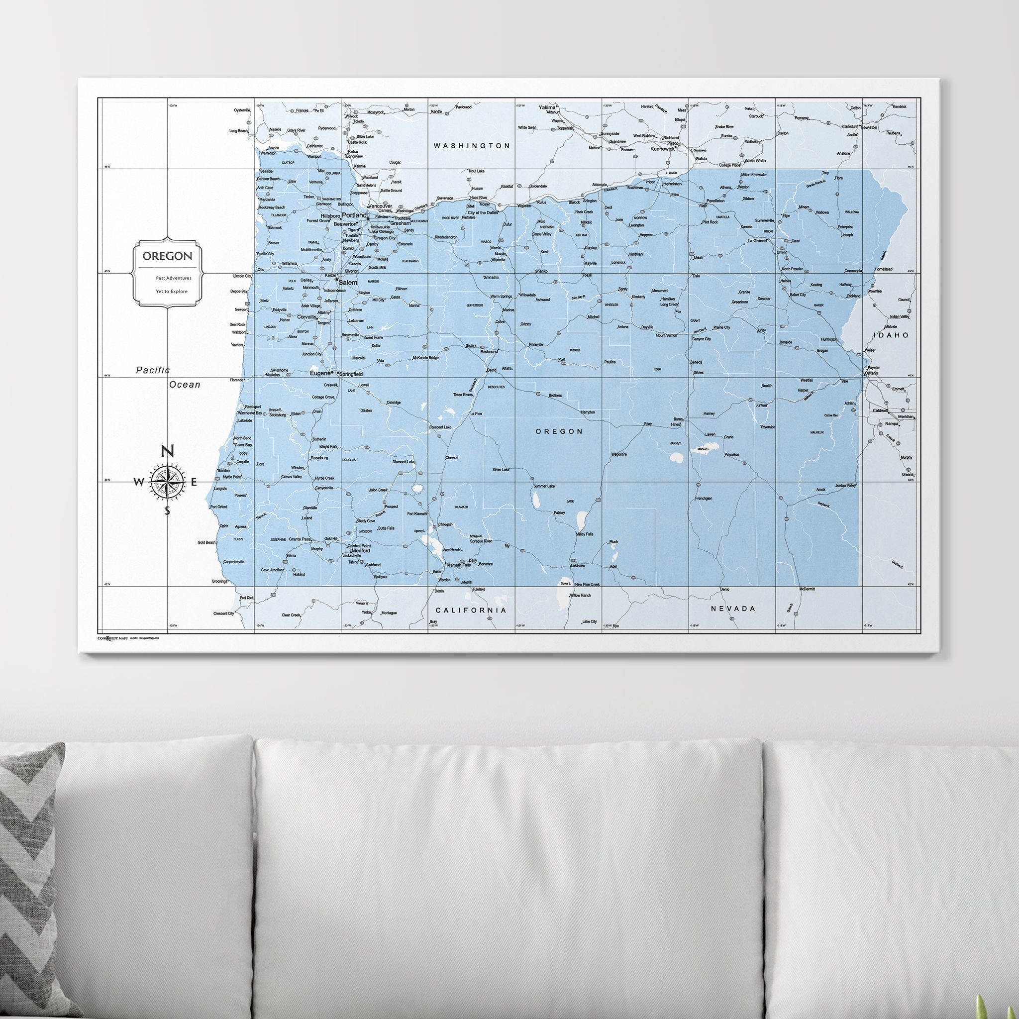 Push Pin Oregon Map (Pin Board) - Light Blue Color Splash CM Pin Board