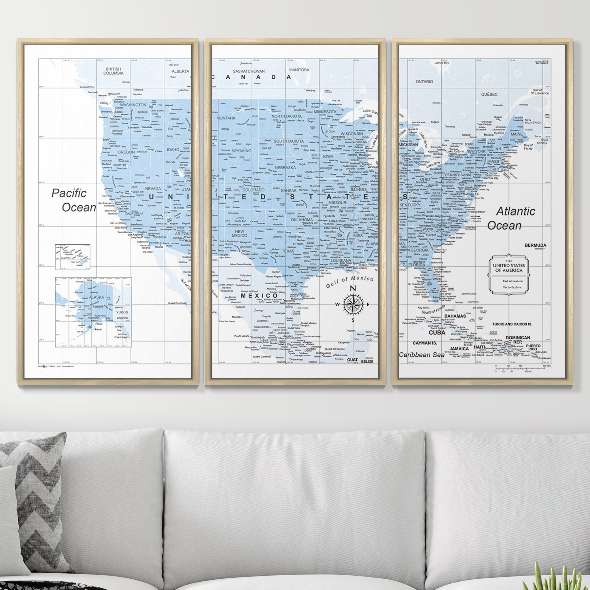Push Pin USA Map (Pin Board) - Light Blue Color Splash CM Pin Board