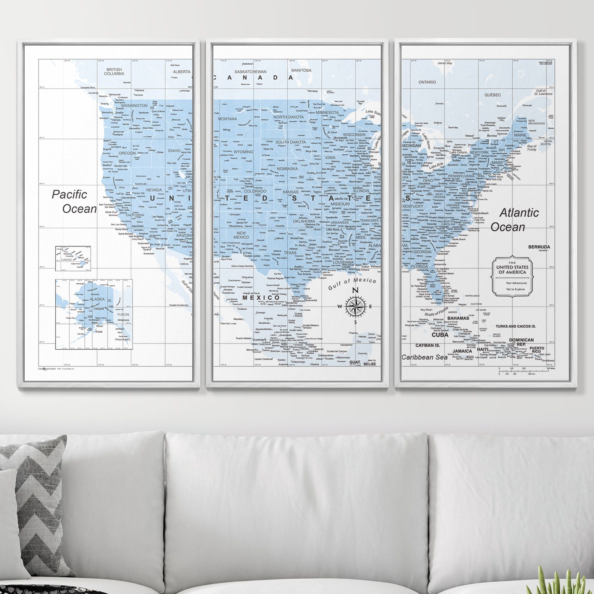 Push Pin USA Map (Pin Board) - Light Blue Color Splash CM Pin Board