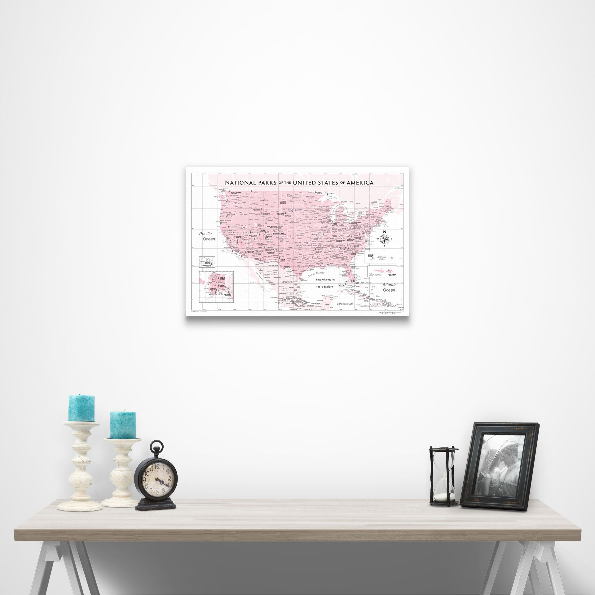 National Parks Map Poster - Pink Color Splash CM Poster