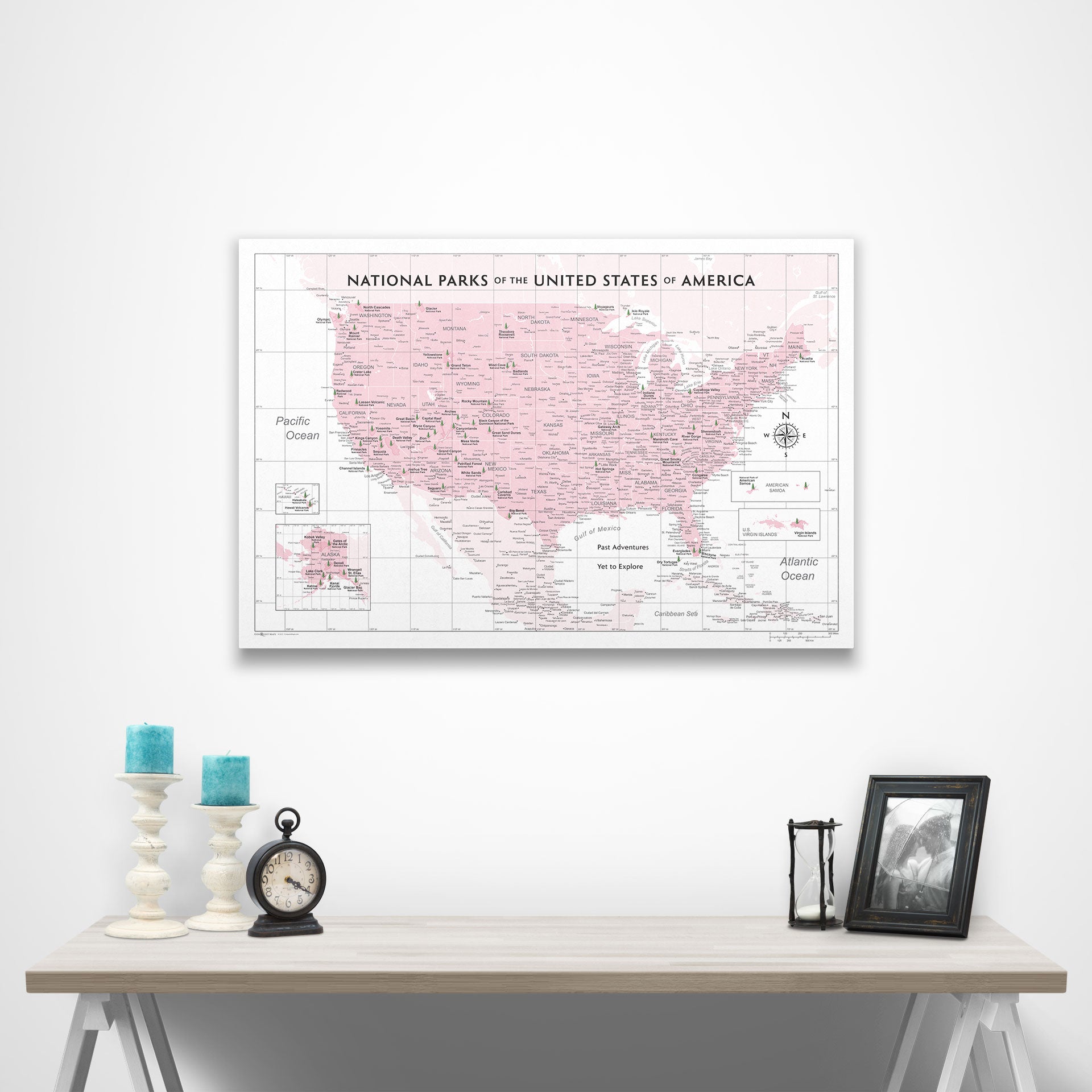 National Parks Map Poster - Pink Color Splash CM Poster