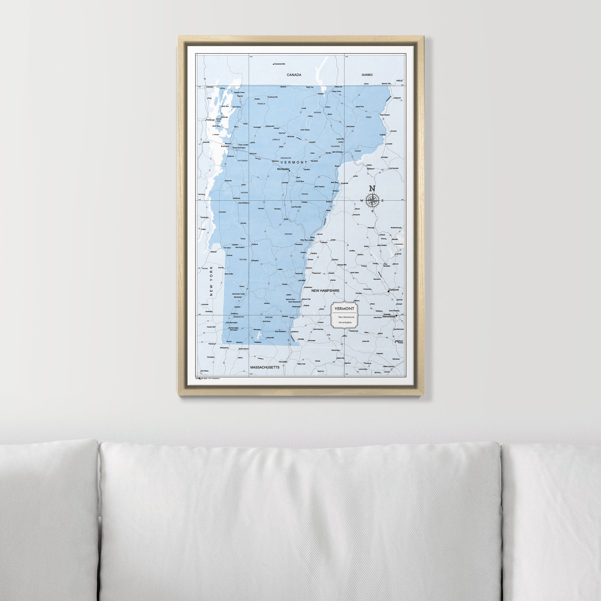 Push Pin Vermont Map (Pin Board) - Light Blue Color Splash CM Pin Board